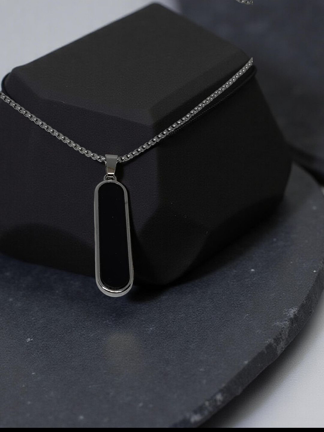 VYRA Silver-Plated Rectangular Shaped Pendant With Chain