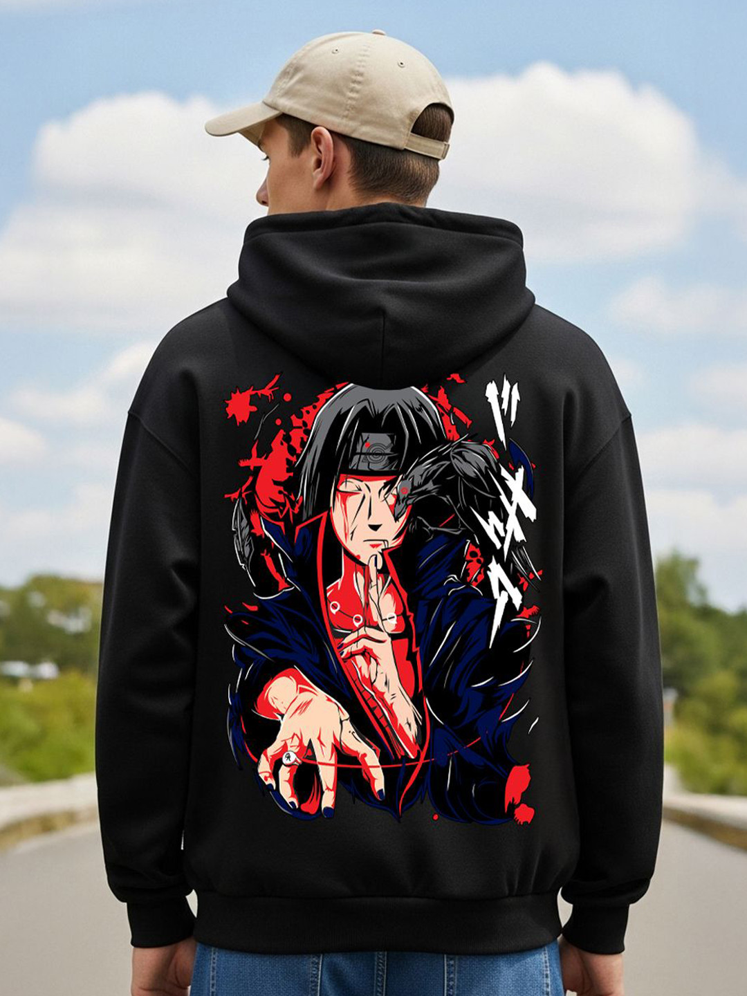BENNY BROOKS Men Naruto Printed Hooded Full Sleeve Pullover Sweatshirt
