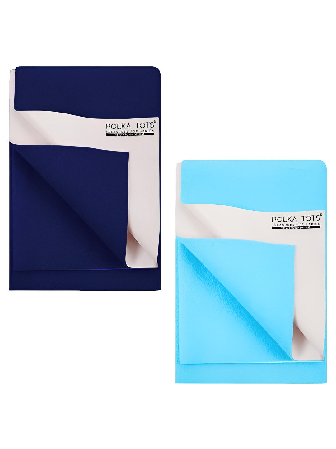 Polka Tots Kids Blue & Navy Blue 2 Pieces Cotton Water Resistant Mattress Protectors