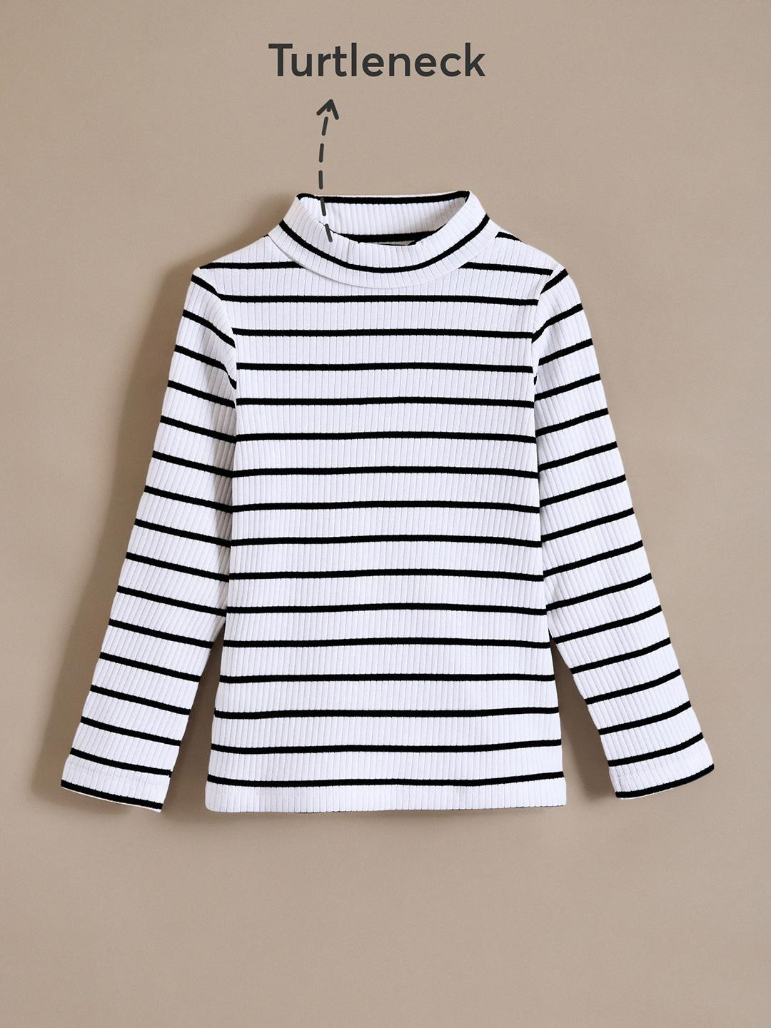 Hopscotch Girls Striped Turtle Neck T-shirt