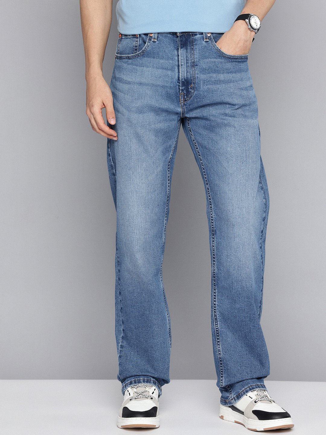 Levis Men 505 Straight Fit Mid-Rise Light Fade Stretchable Jeans