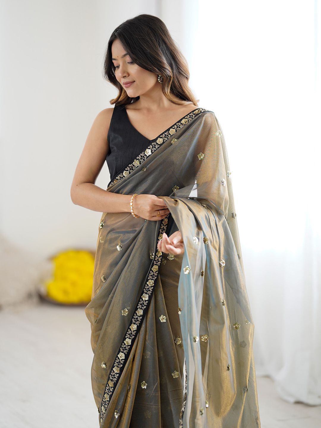 Saree mall Women Embellished Sequinned Net Sarees with Matching Blouse