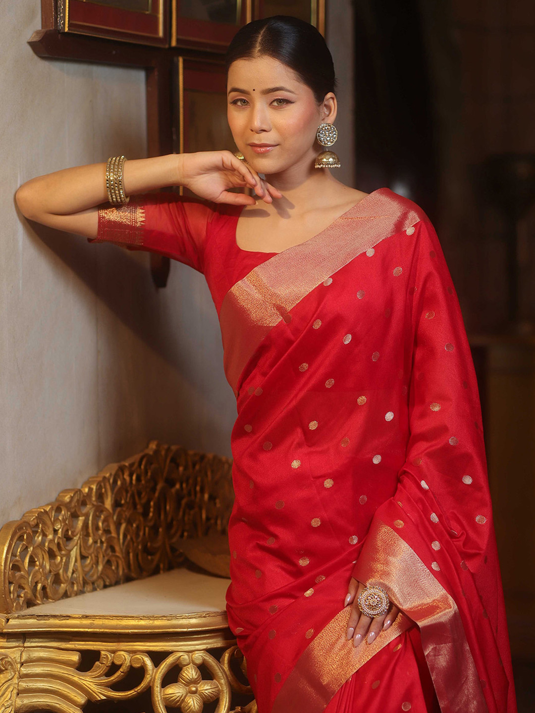 Banarasee Women Woven Design Zari Banarasi Silk Saree