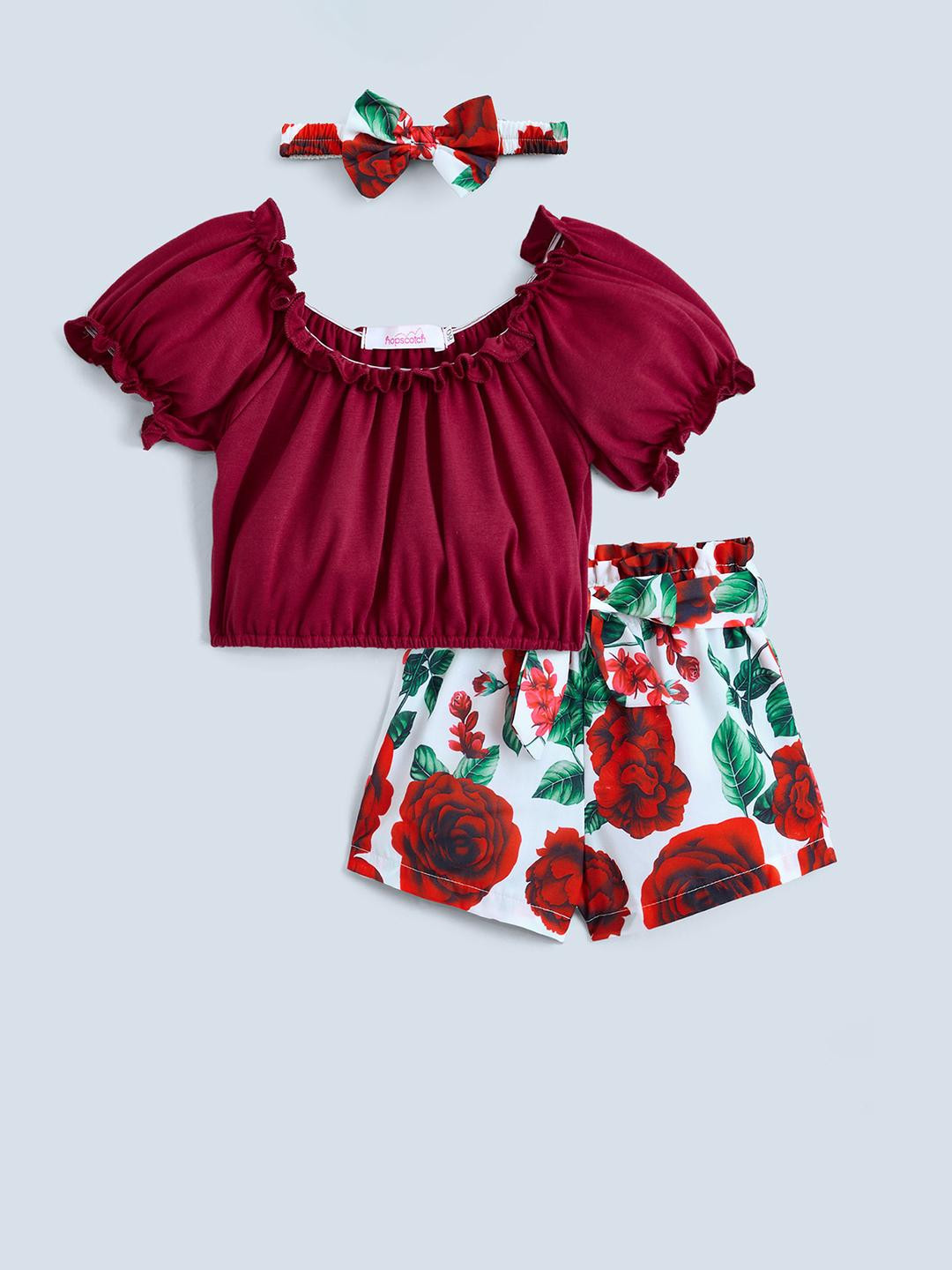 2-Pc Floral Blouse & Shorts