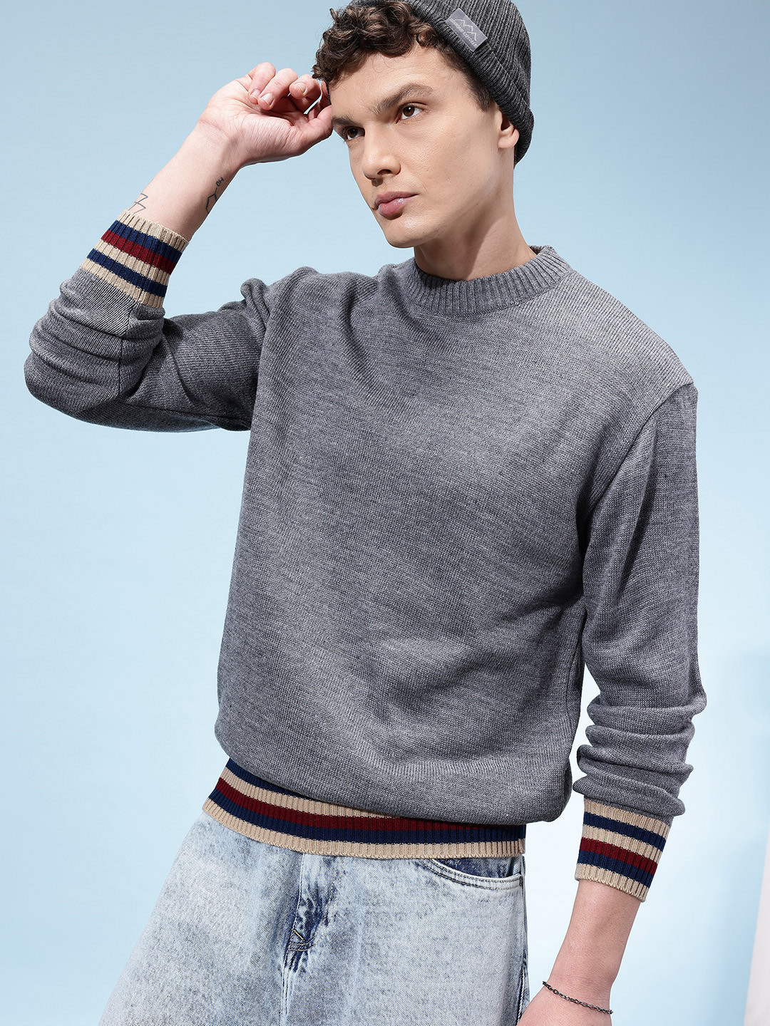 glitchez Striped Hem & Cuffed Relaxed Pullover