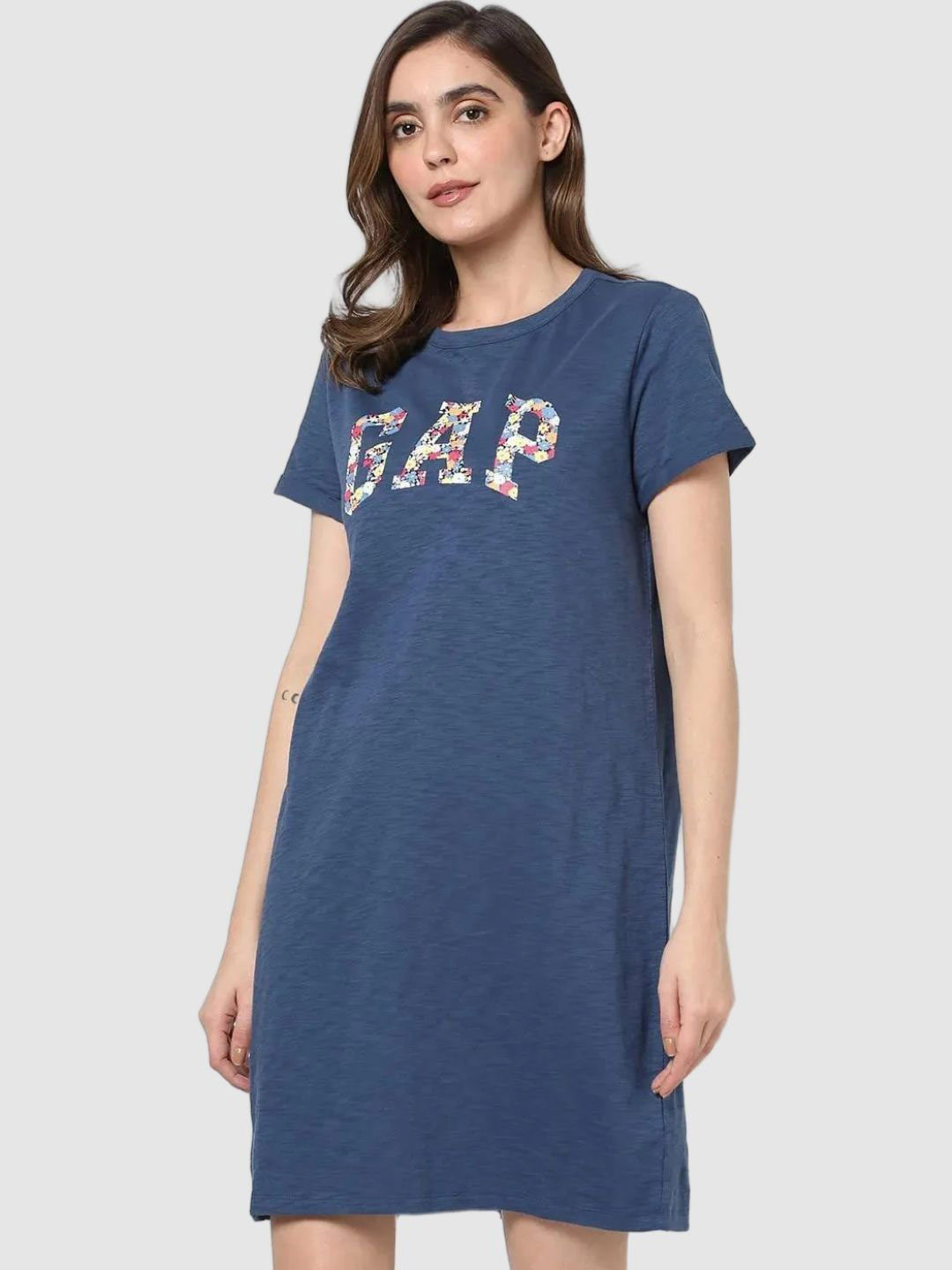 GAP Brand Logo Printed Pure Cotton Above Knee T-Shirt Dresses
