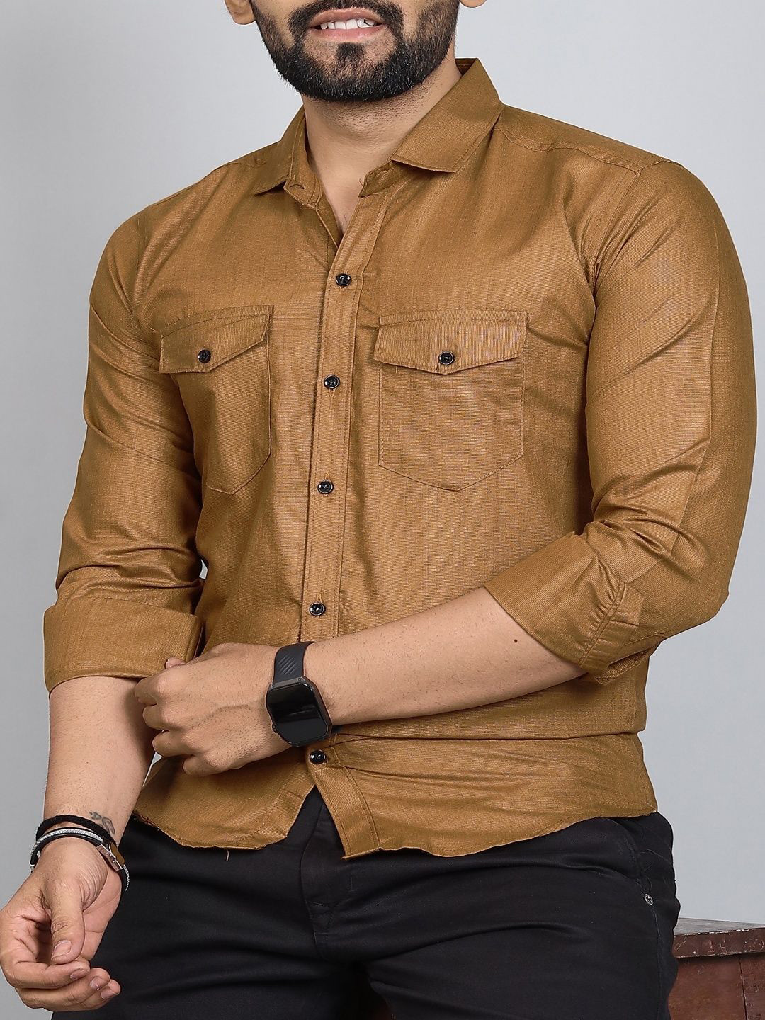 QLONZ STORE Spread Collar Cotton Regular Fit Shirt