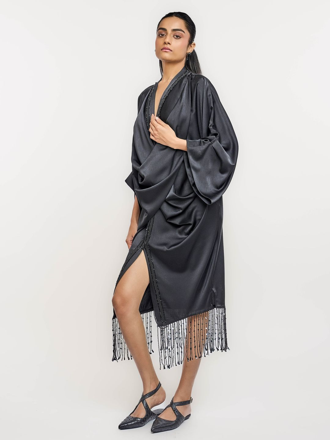 OTT Tarun Tahiliani Women V-Neck Kimono Sleeves Wrap Dress