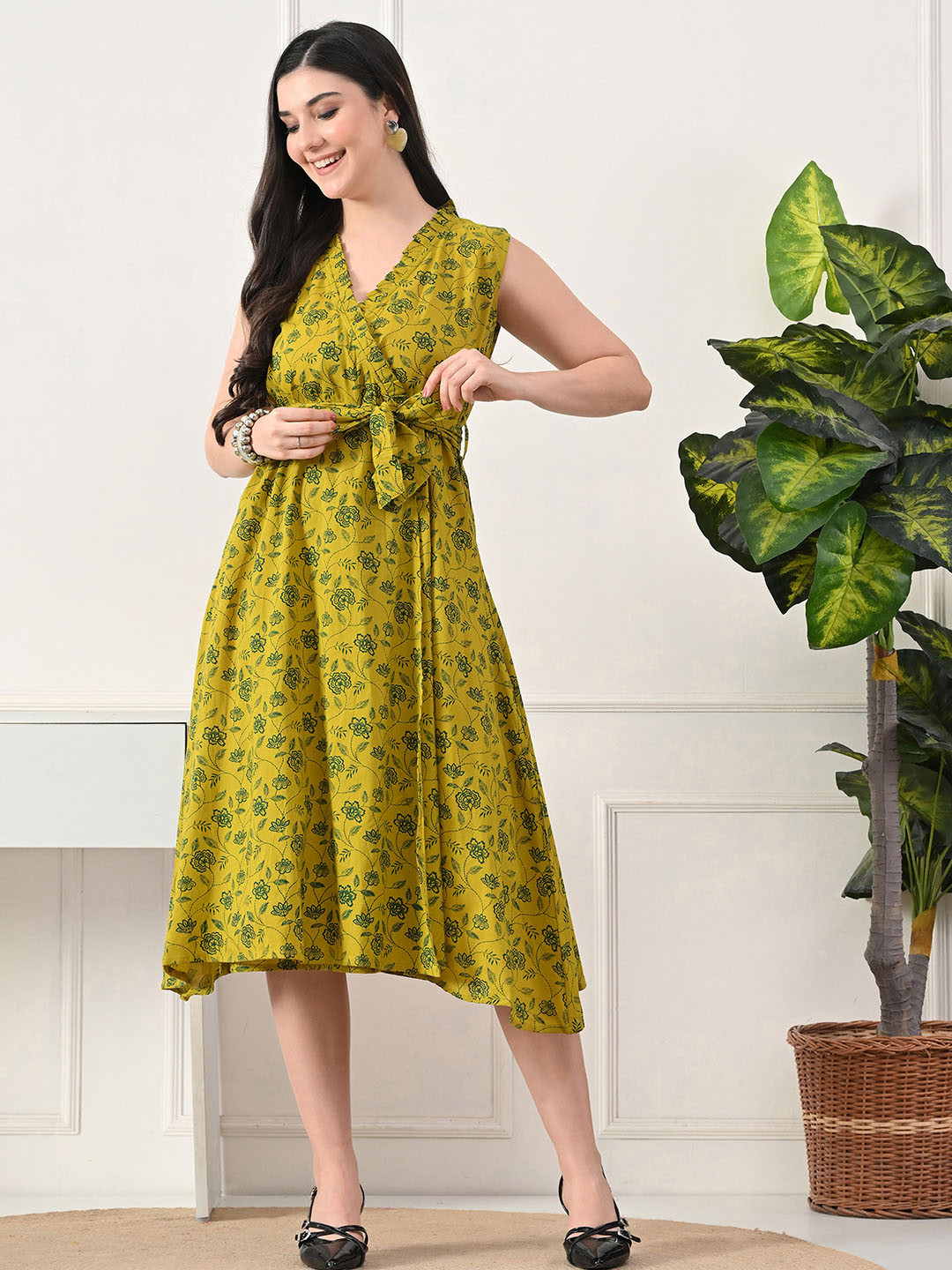 KALINI Cotton Floral Cottage Wrap Dress