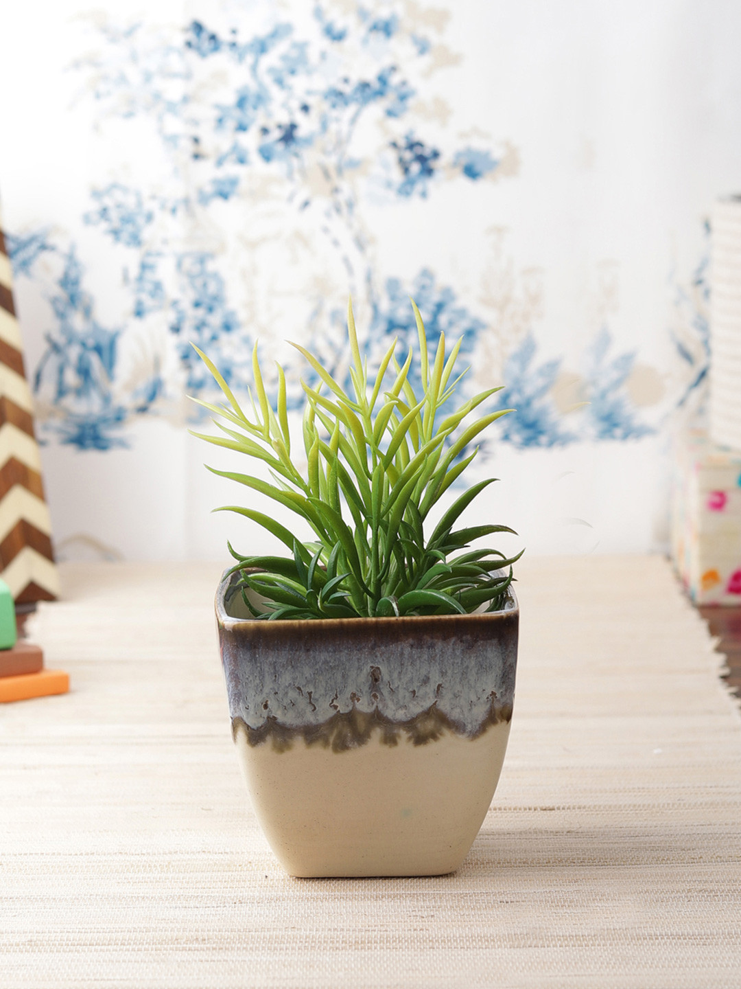 VarEesha Set of 2 Brown & Cream-Coloured Square Ceramic Planter