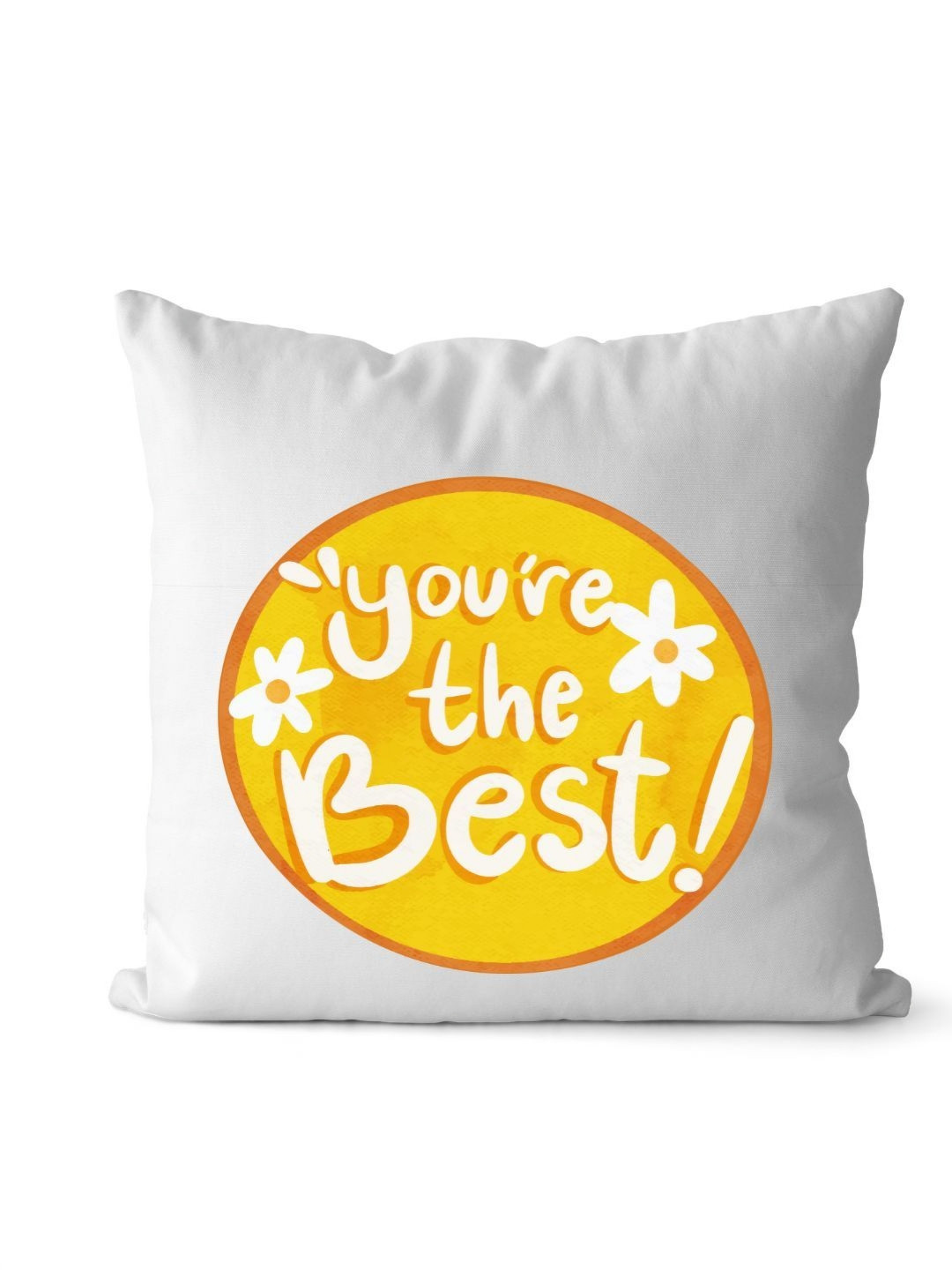 Loops n knots White & Yellow You're the Best! Cheerful Printed Pre-Filled Cushion