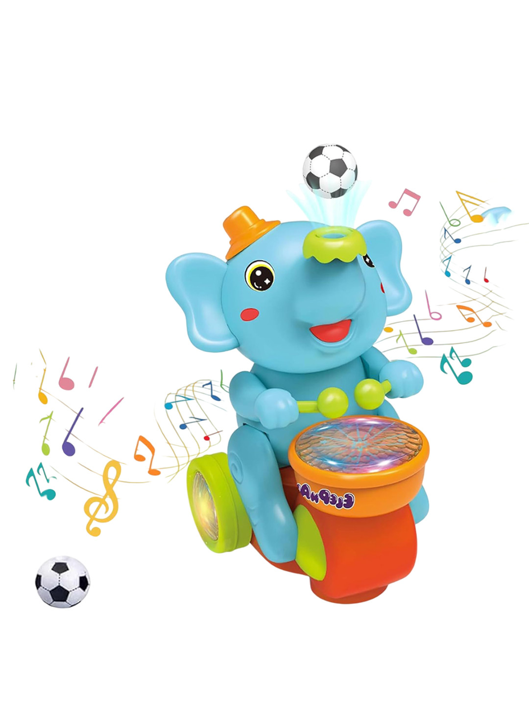 ADKD Walking & Drum Playing Elephant Musician Toy with 2 Ball Electric Toys