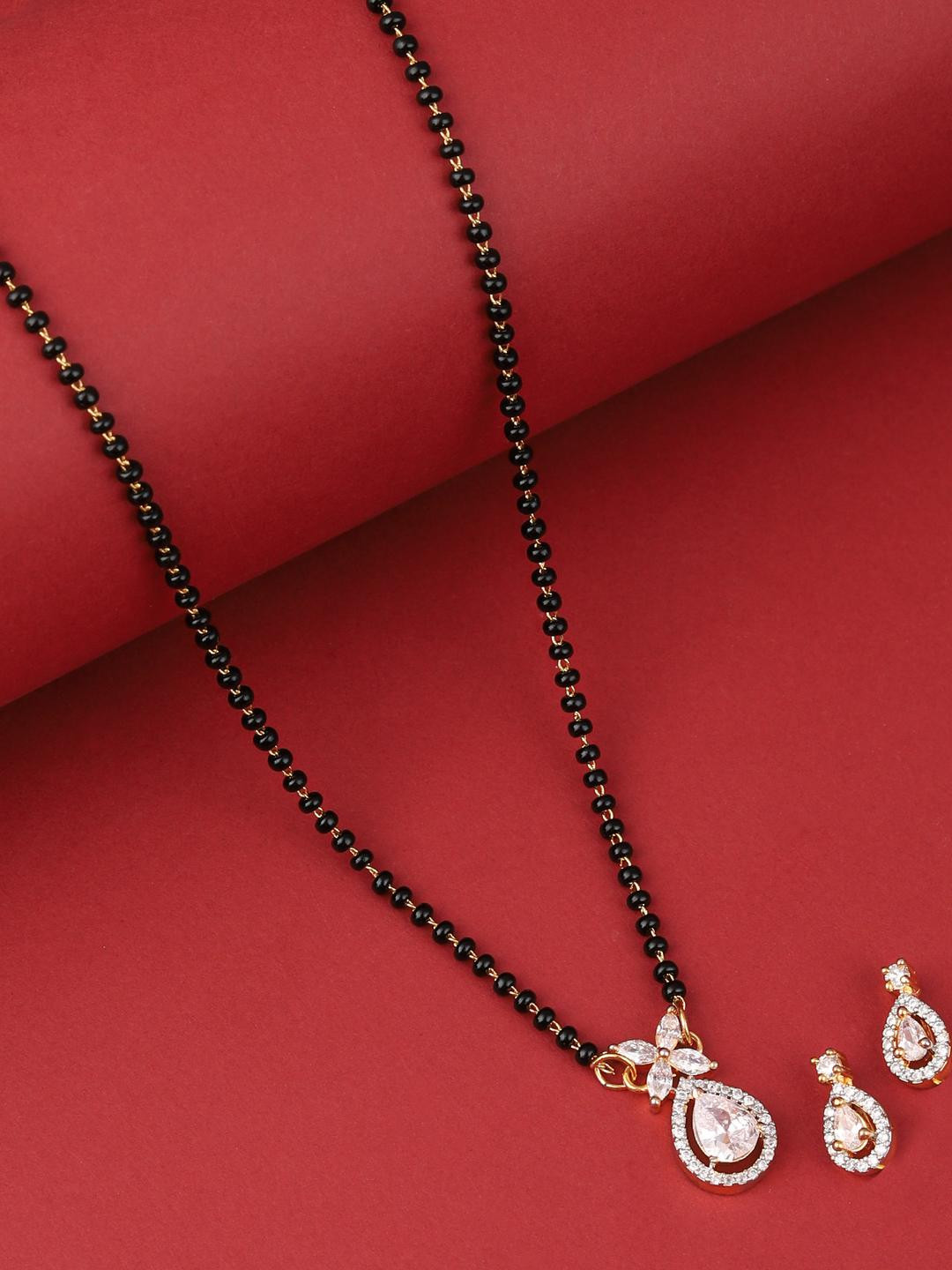 Bhagya Lakshmi Women American Diamond Stone Mangalsutra with Earrings