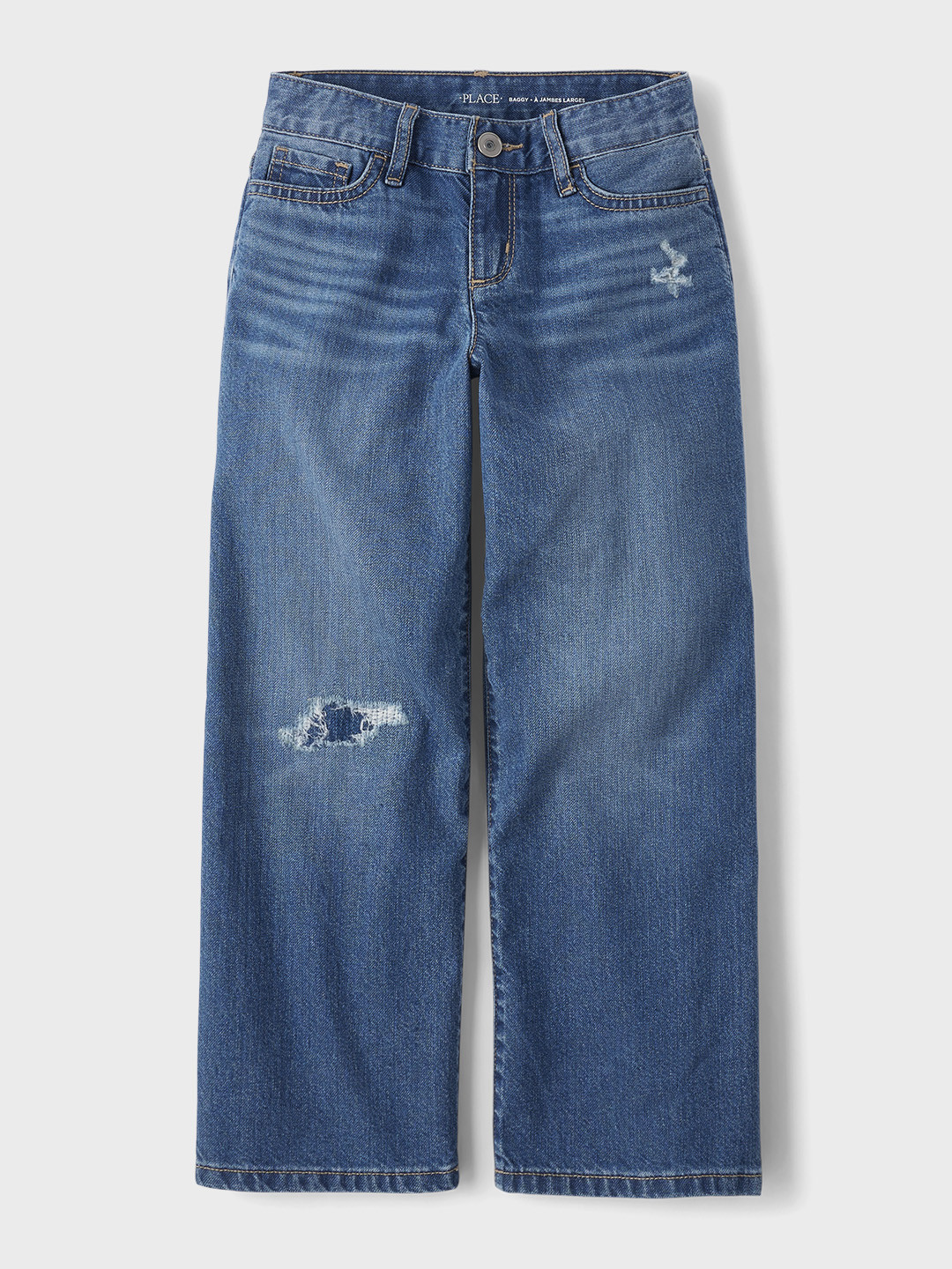 THE CHILDREN'S PLACE Girls Mid-Rise Low Distress Light Fade Baggy Jeans