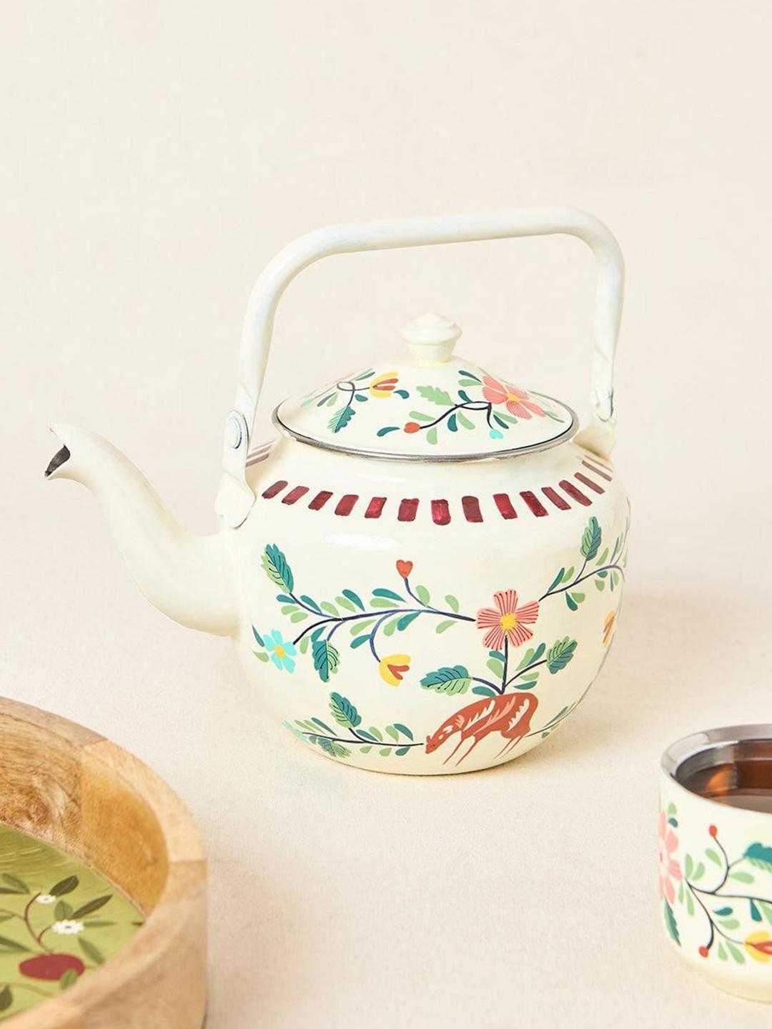 Chumbak Hangul Off White & Green Kahwa Kettle 600-ml