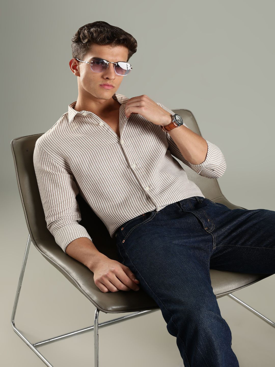 PAUL STREET Striped Spread Collar Slim Fit Shirt