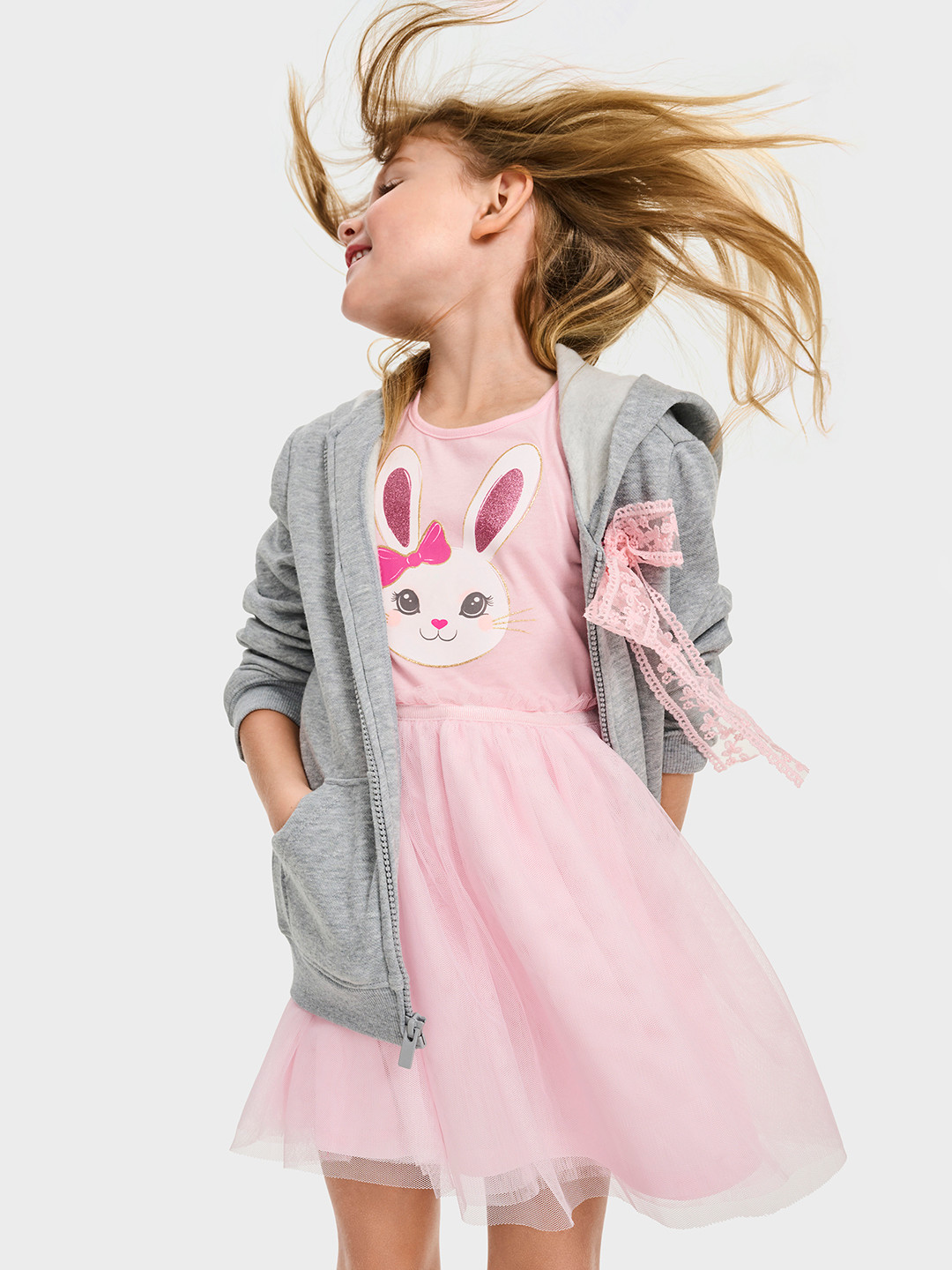 THE CHILDREN'S PLACE Printed Tulle Gathered & Pleated Mini Dress