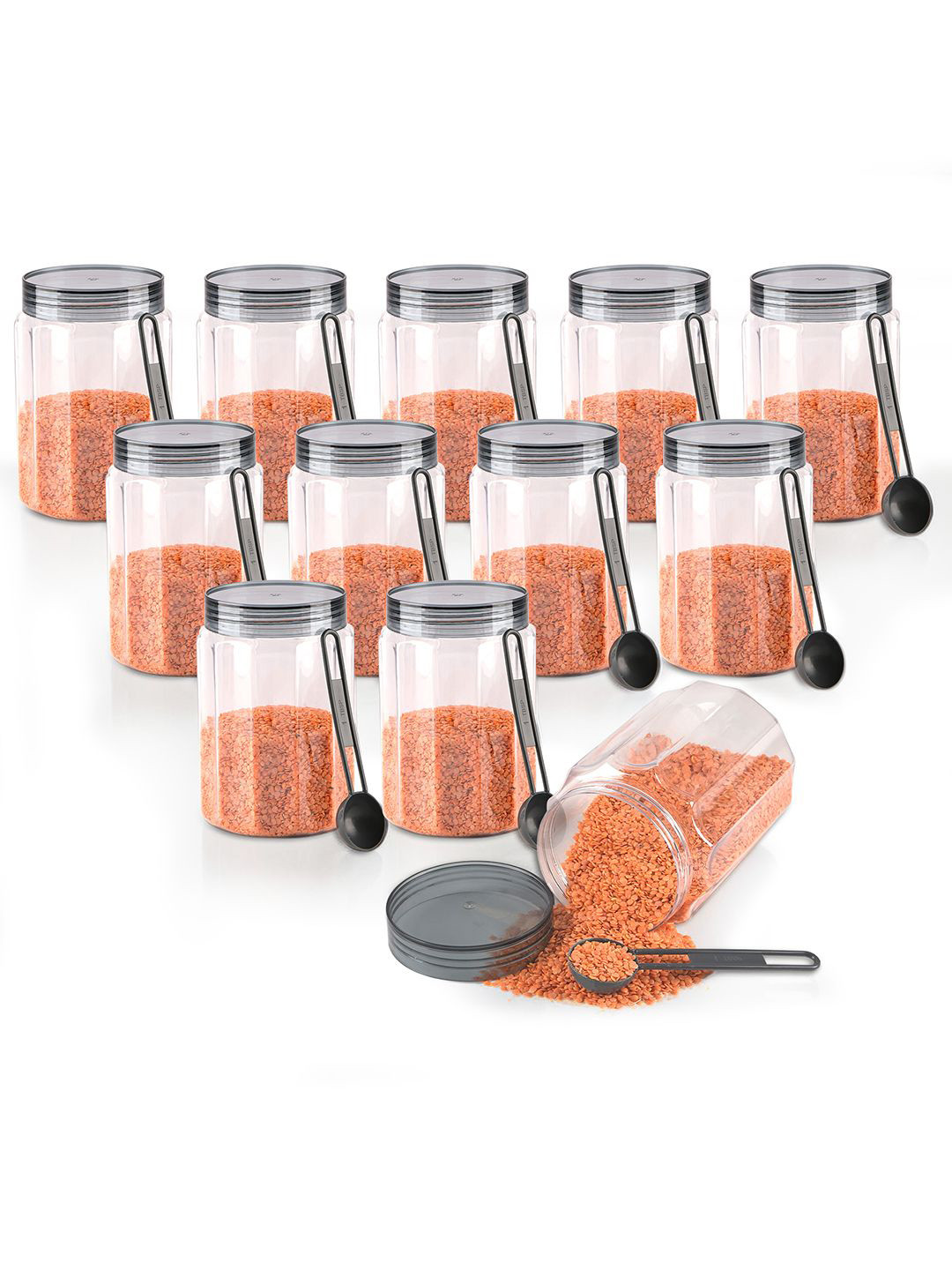 Kuber Industries Grey & Transparent 12 Pieces Containers for Kitchen Storage 800ml Each