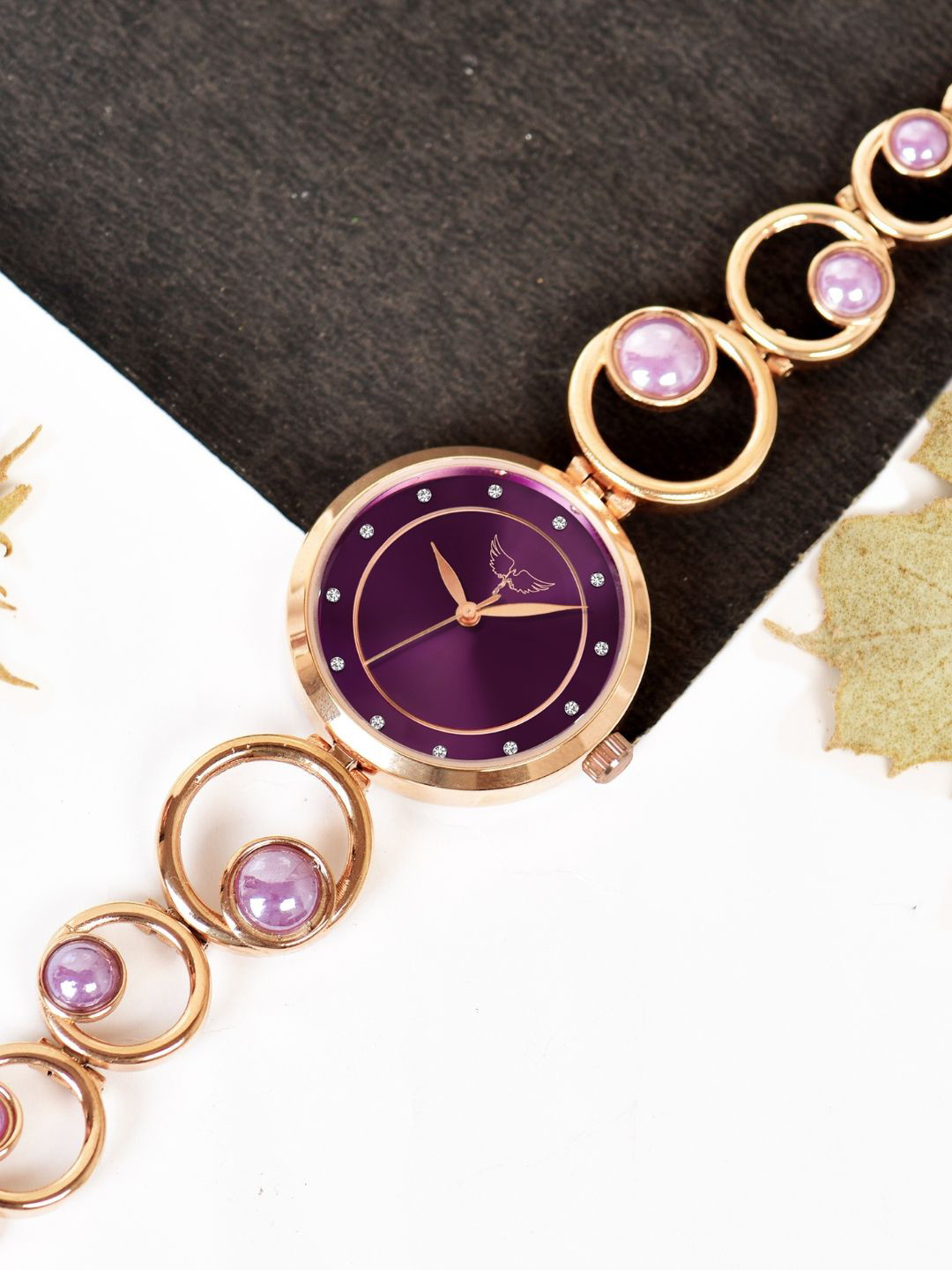 WHITE BIRD Women Brass Embellished Dial & Straps Analogue Watch 6025 Rose D Wine