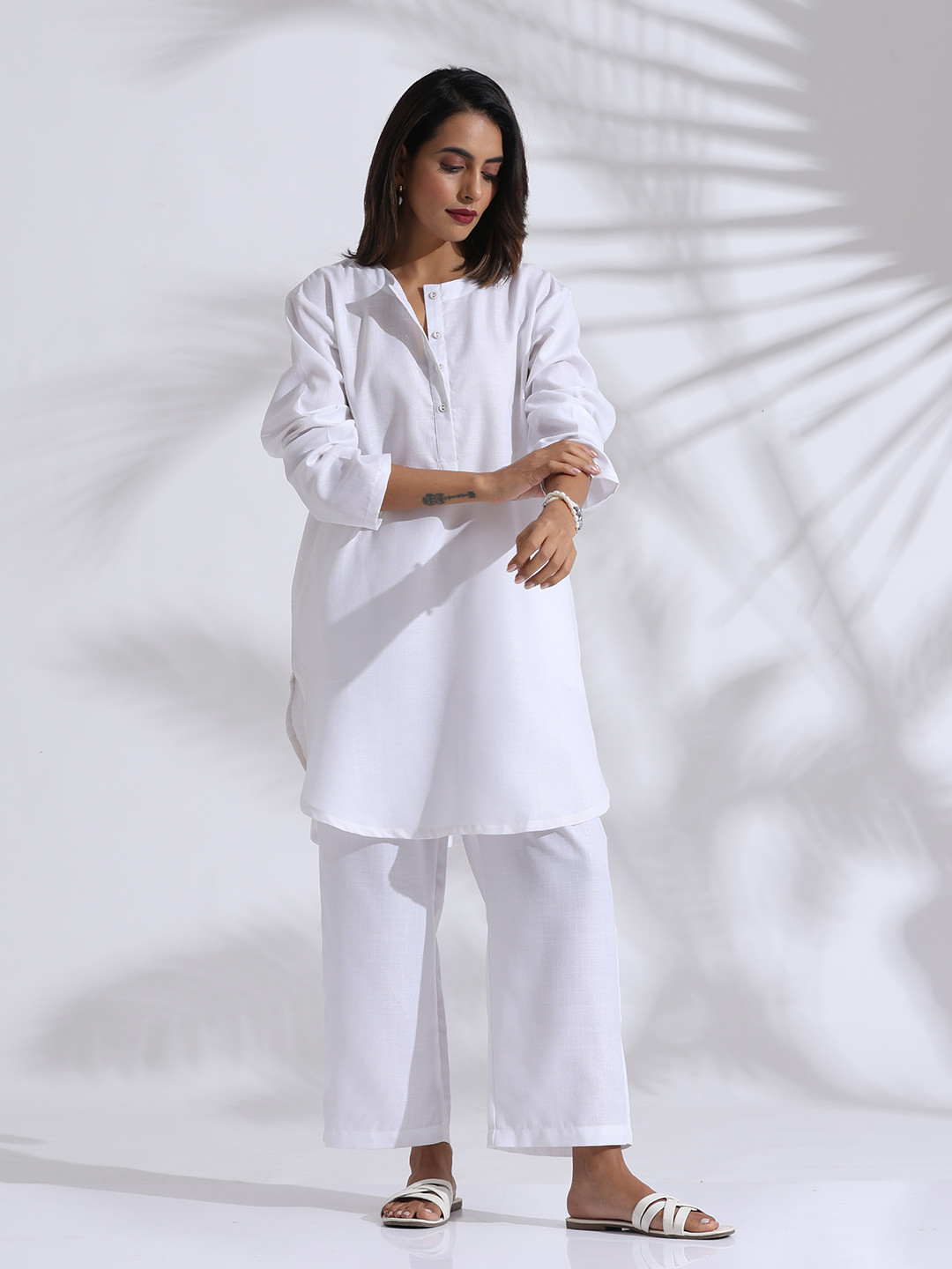 trueBrowns White Slub Tunic With Trouser Co-ord Set