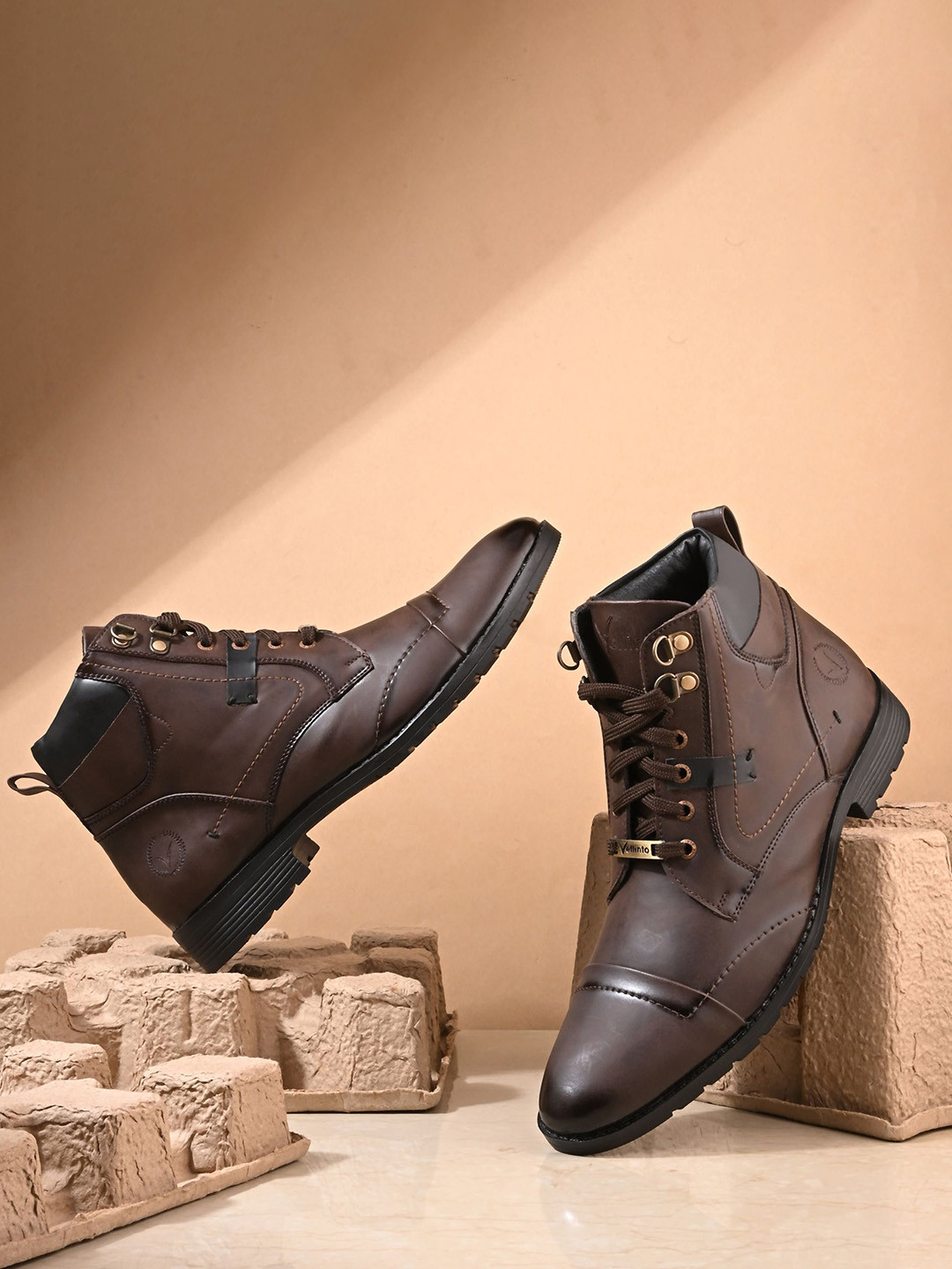 Vellinto Burnoxn Men Round Toe Mid-Top Biker Boots