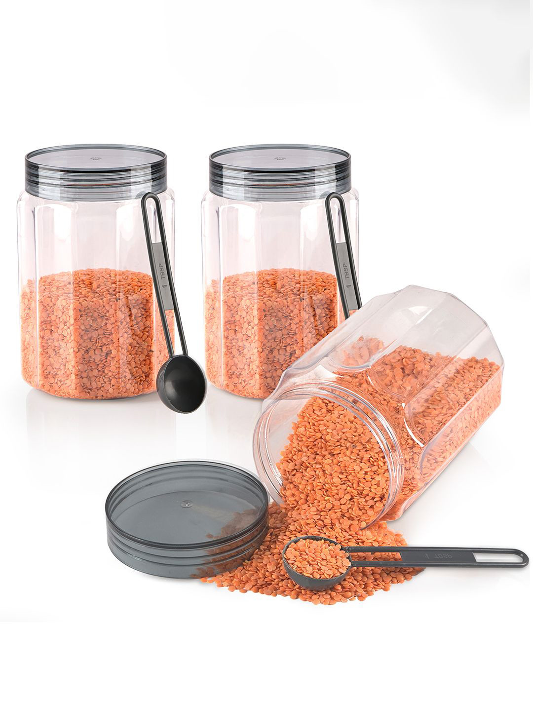 Kuber Industries Grey & Transparent 3 Pieces Containers for Kitchen Storage 800ml Each