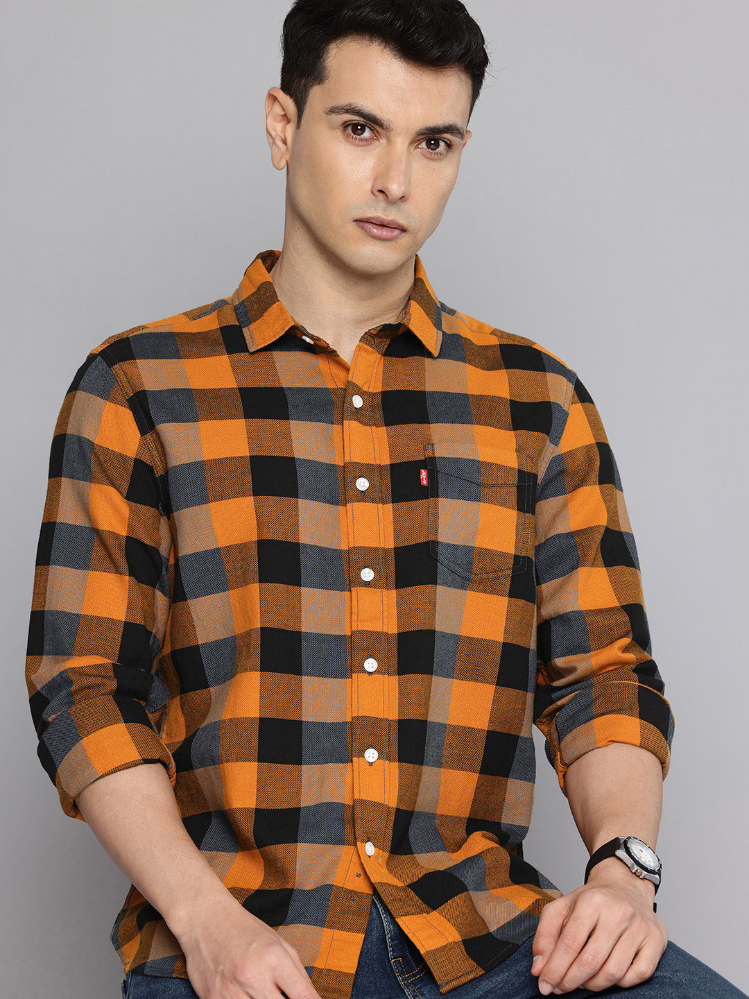 Levis Pure Cotton Slim Fit Buffalo Checks Casual Shirt