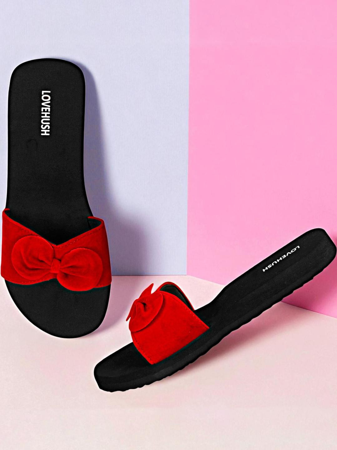 LOVEHUSH Women Black And Red  Super Soft Anti-Skid Wedge Sandals