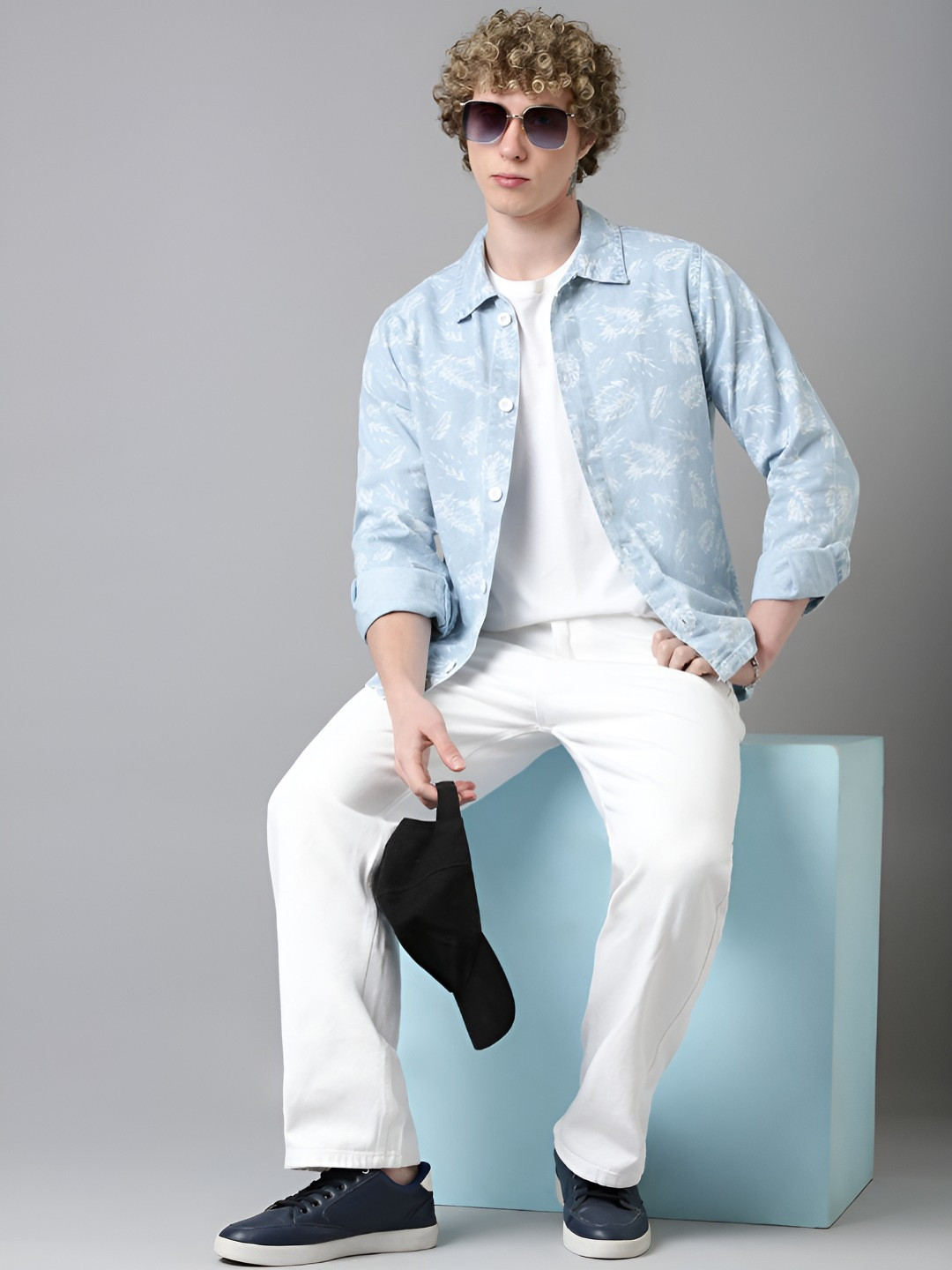 CINOCCI Floral Printed Spread Collar Pure Cotton Shacket