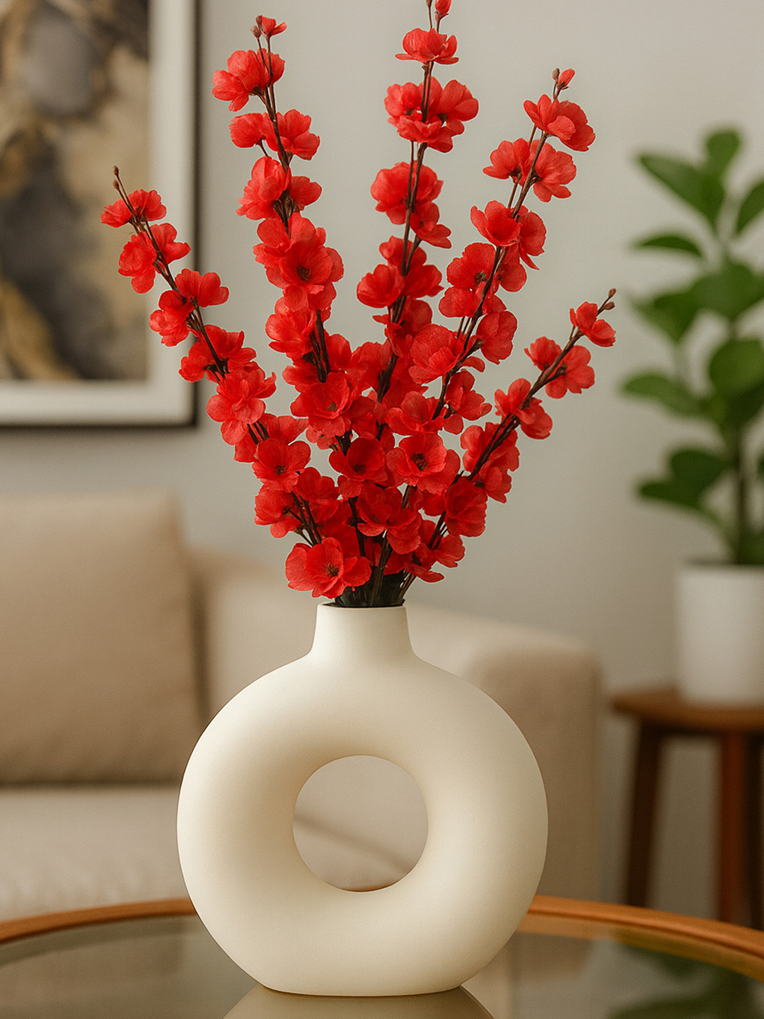 Homesake Red & Green 2 Pieces UV-Resistant Faux Blossom Flower