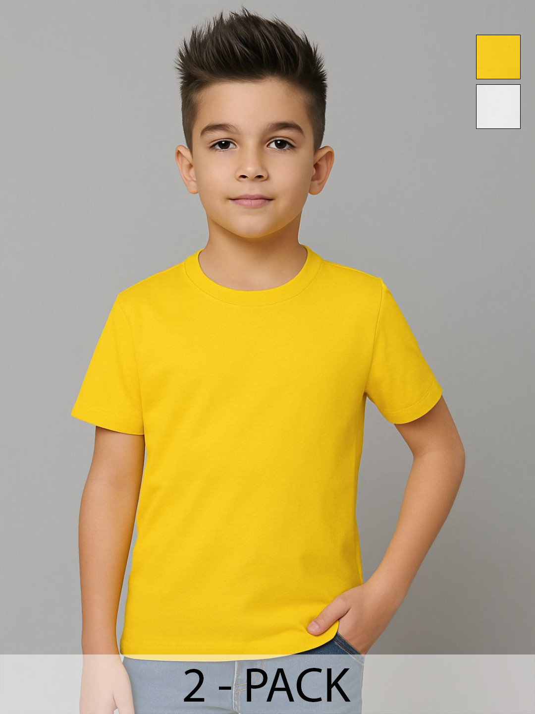 FBAR Boys Pack Of 2 Round Neck Regular Sleeves Pure Cotton Regular Fit T-shirts