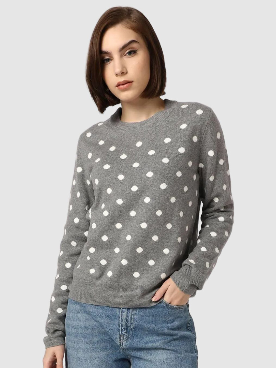 GAP Women Polka Dot Printed Crew Neck Full Sleeve Pullover Sweater