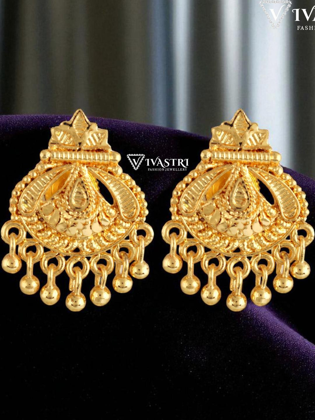 Vivastri Women Gold Plated Ethnic Handcrafted Brass Stud Earrings