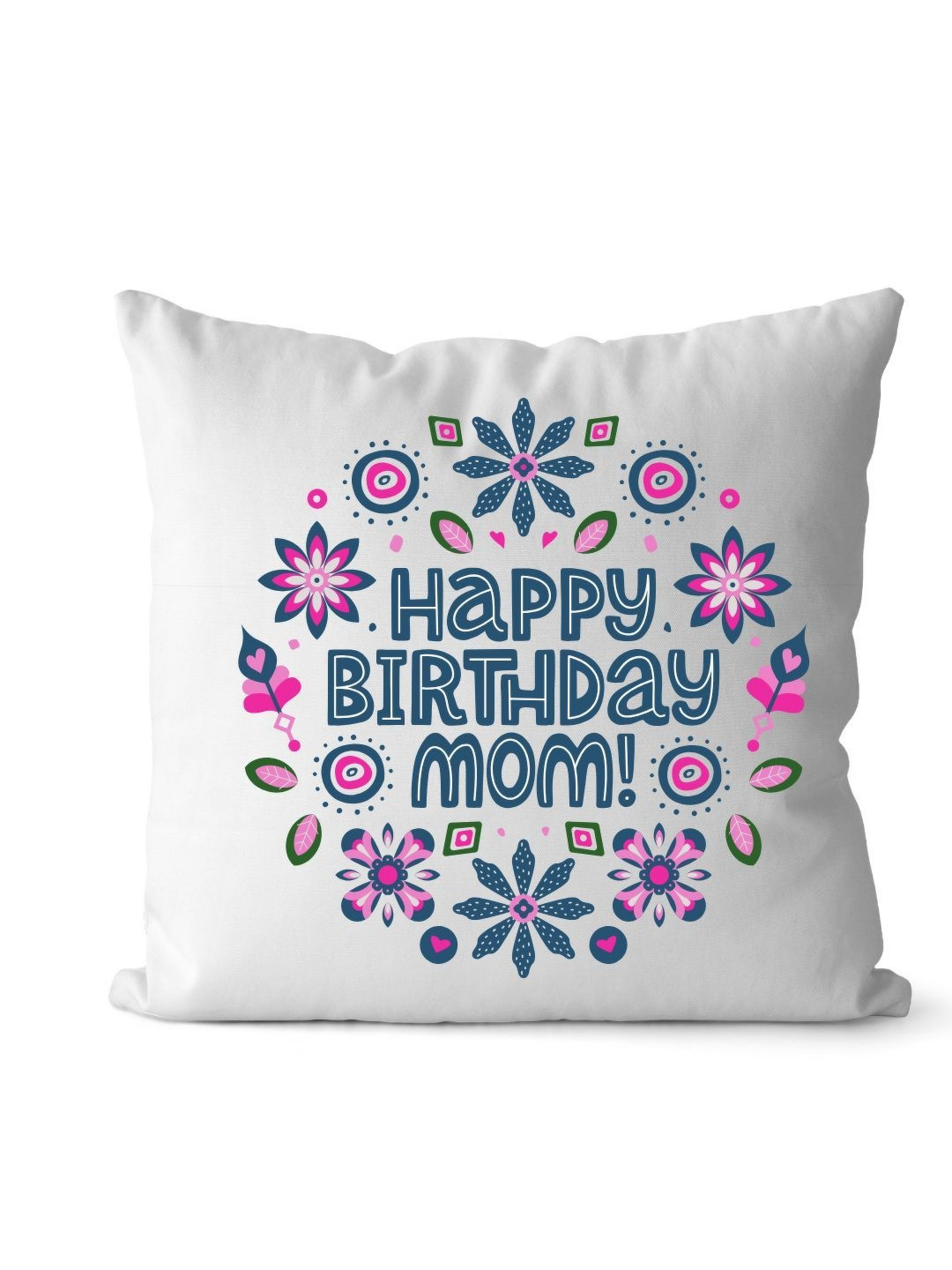 Loops n knots White & Blue Happy Birthday Mom Printed Pre-Filled Cushion