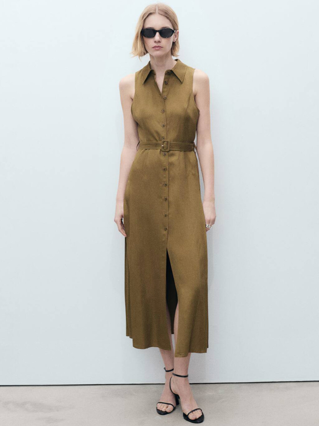 MANGO Belted Midi Shirt Dress