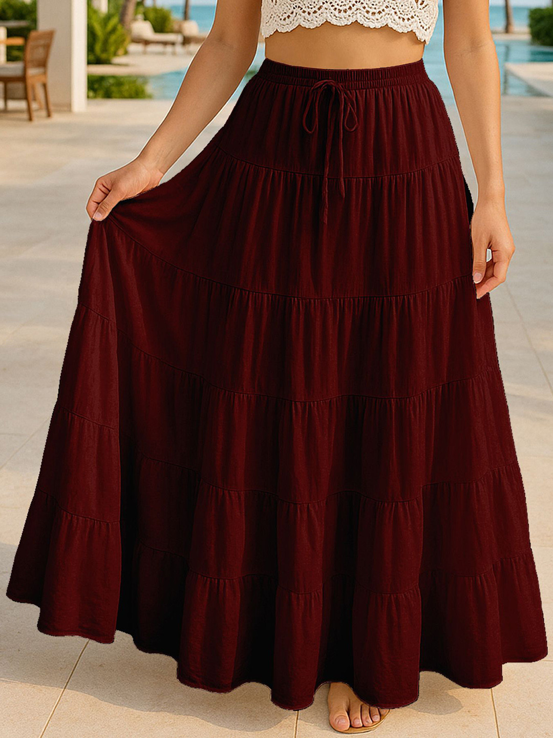 Moomaya Pure Cotton Tiered Maxi Skirt