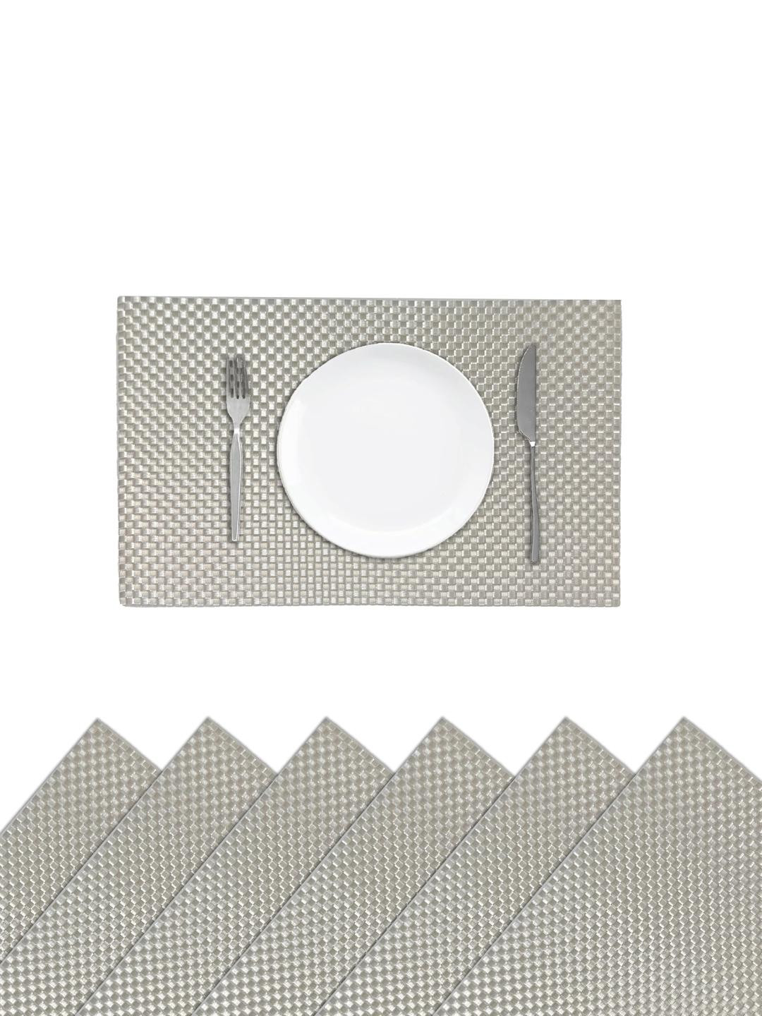 Black Gold   Pack of 6 Silver PVC Placemats Washable, Heat Resistant, Non-Slip