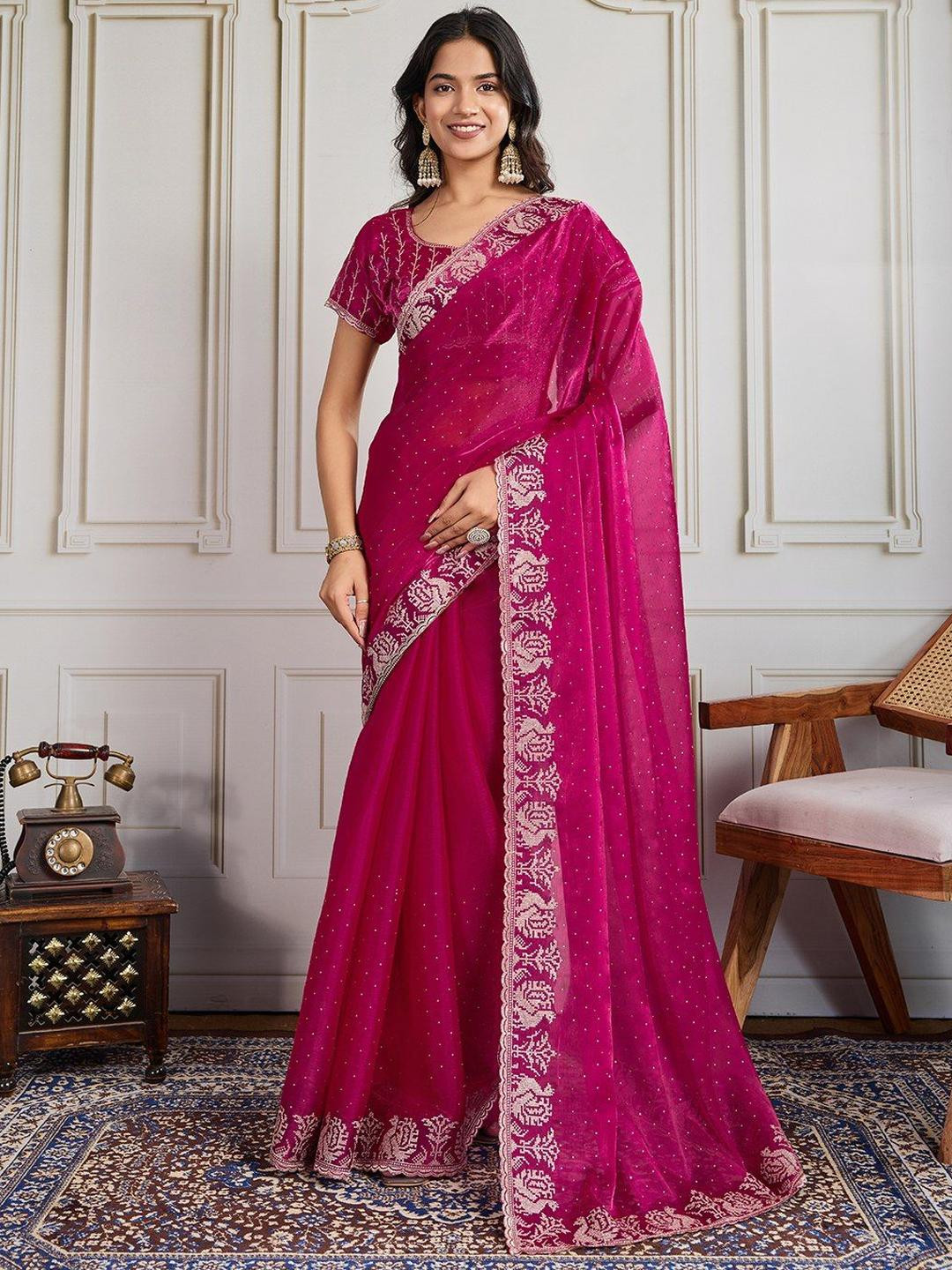 VenderVilla Embellished Beads and Stones Chiffon Saree