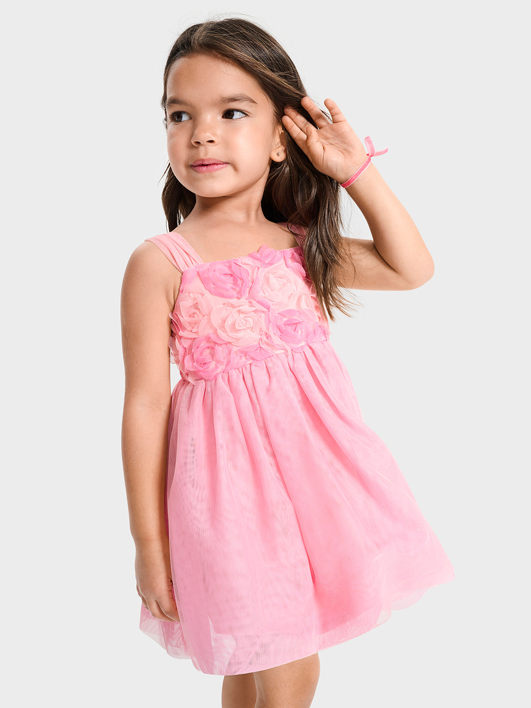 THE CHILDREN'S PLACE Floral Applique Fit & Flare Mesh Mini Dress