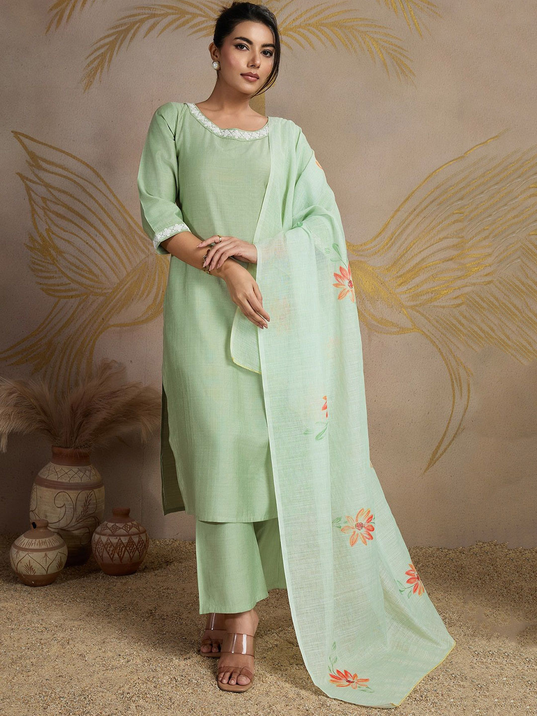 LABEL AARNA Straight Kurta With Salwar & Dupatta