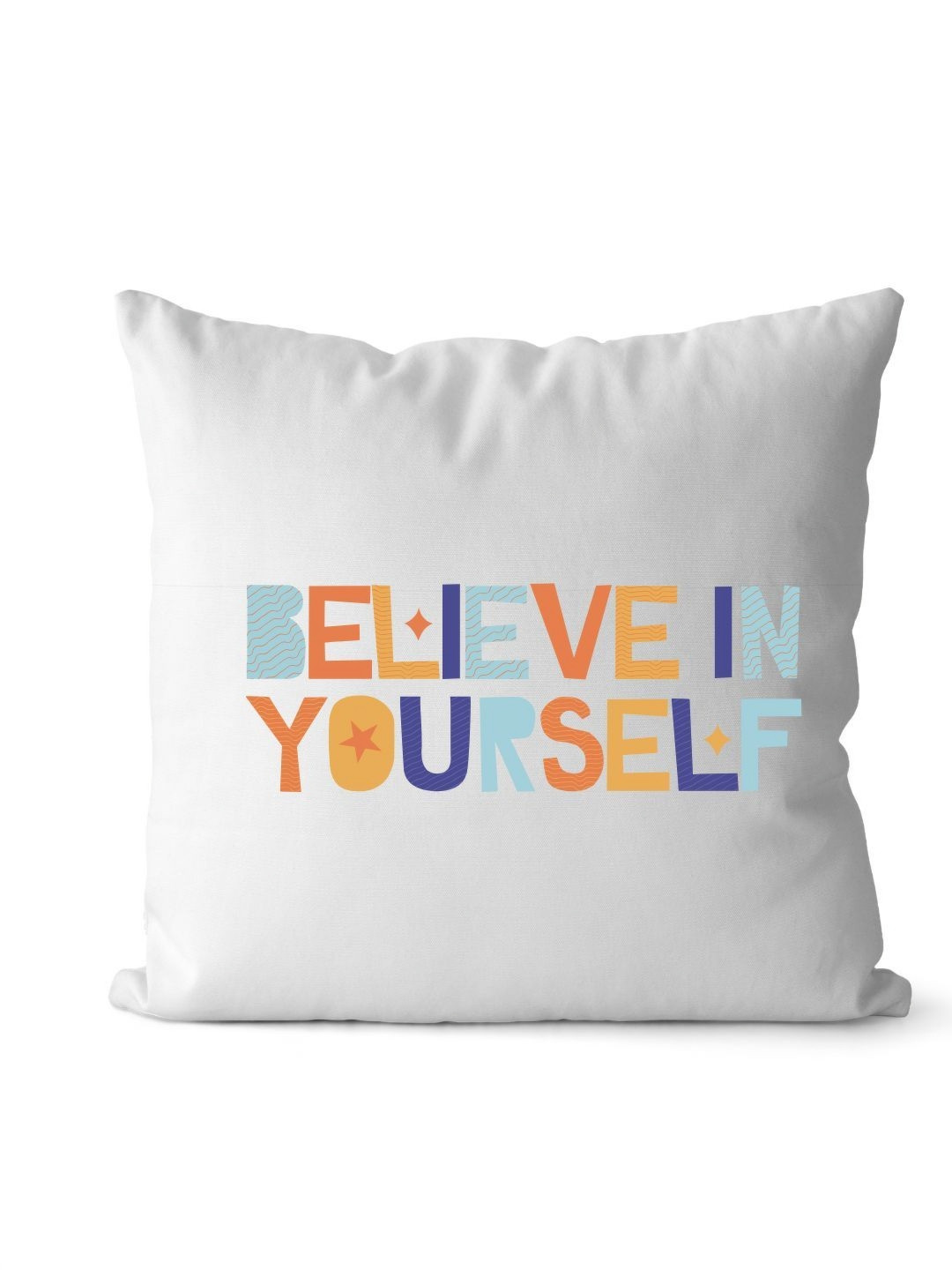 Loops n knots White & Blue Believe in Yoursel Inspirational Printed Pre-Filled Cushion