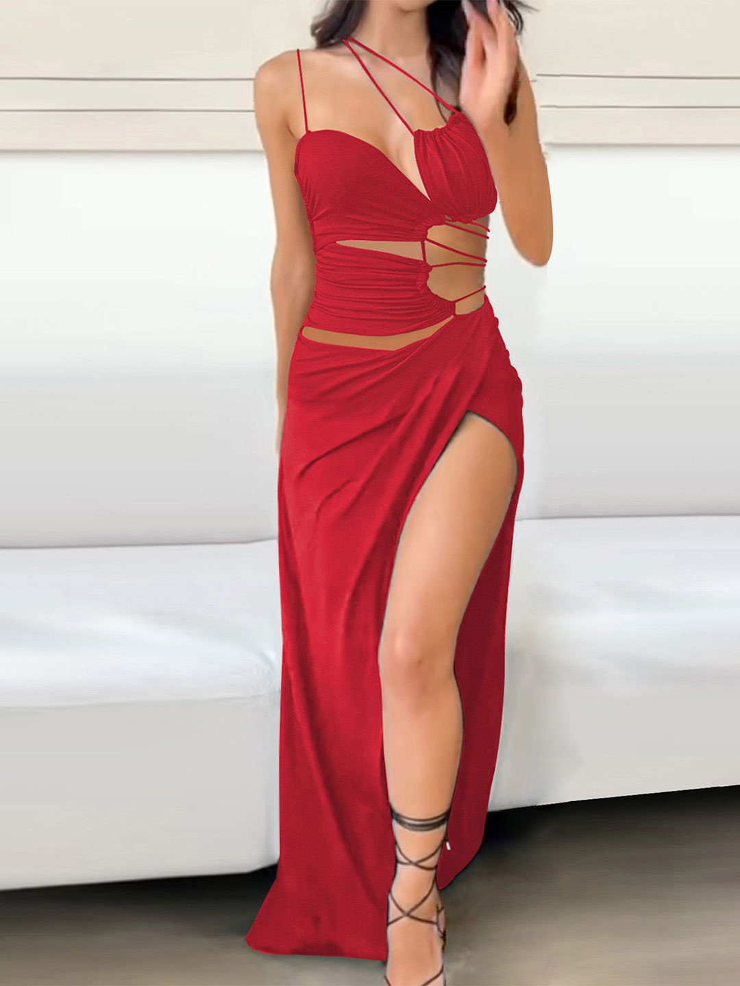 LULU & SKY Women High-Slit Backless Maxi Dress