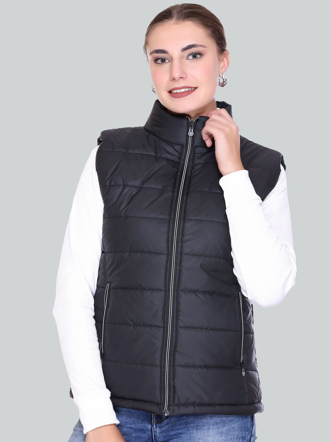 SANHOK Women Mock Collar Solid Lightweight Gele Jacket