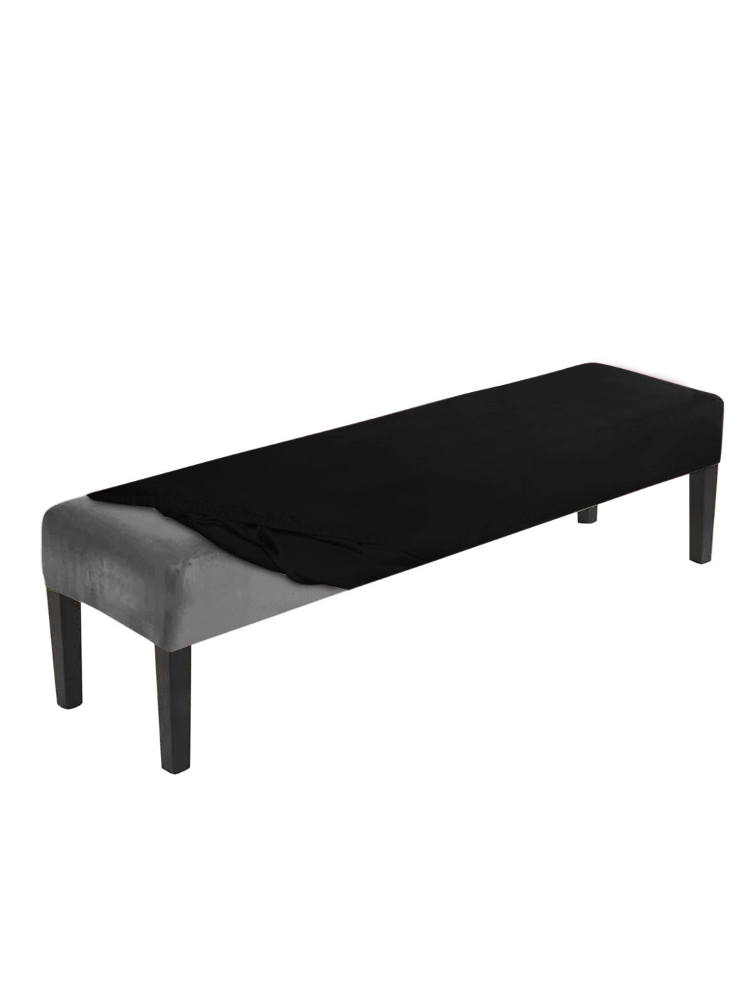HOKIPO Black  210 GSM Velvet Rectangular Dining Bench Cover