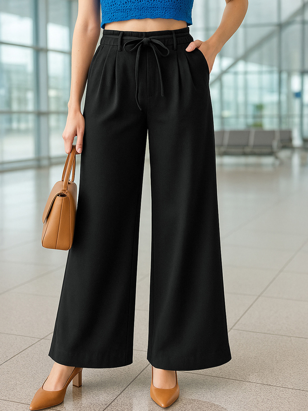 Bewakoof Women Jet Black Korean Pants