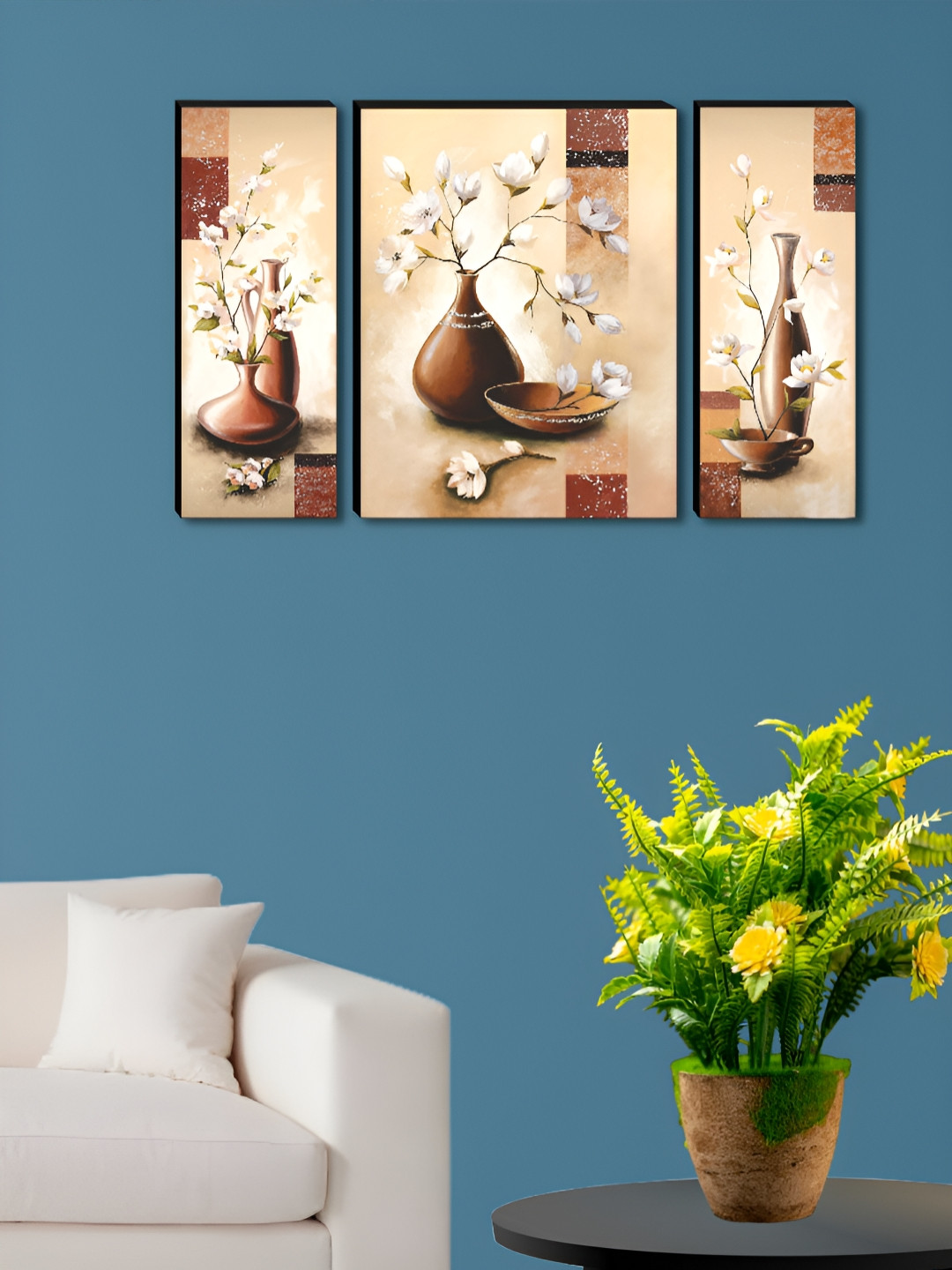 SAF Cream-Coloured & Brown 3 Pieces MDF Wall Paintings