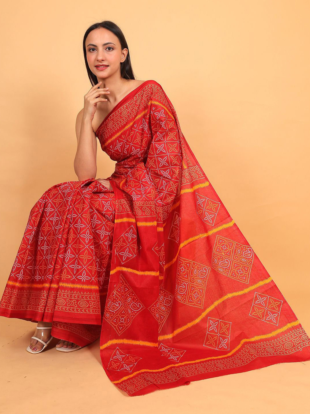 NENUCLASSIC Bandhani Pure Cotton Bandhani Saree With Blouse