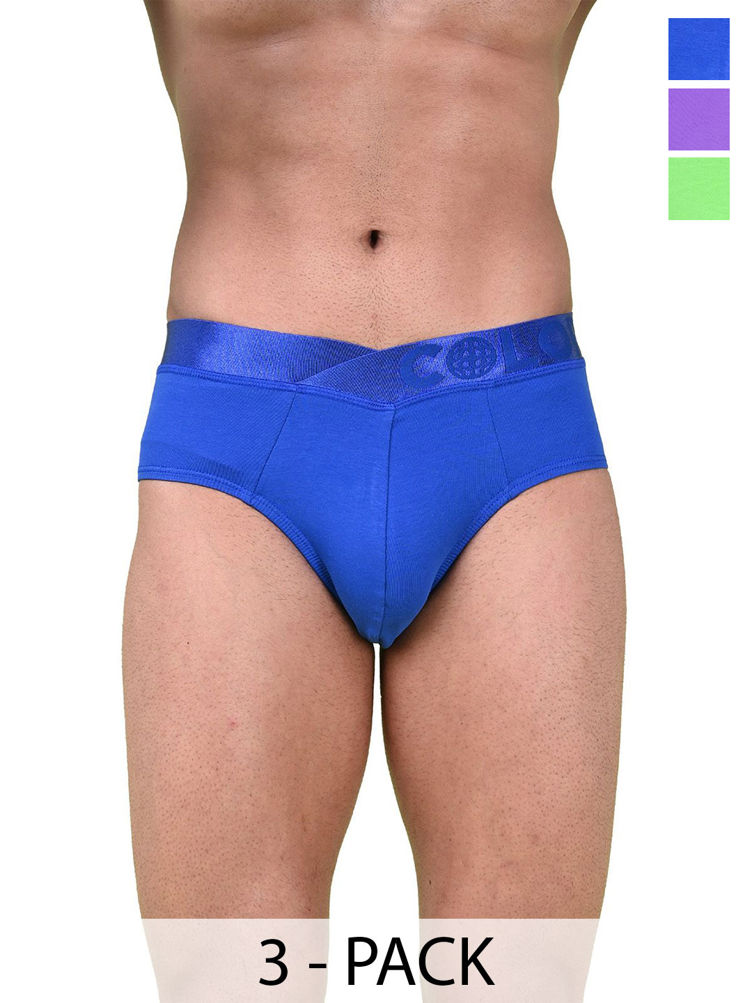 COLORS by Rupa Frontline Pack Of 3 Anti-Pilling Mid-Rise Basic Briefs 1002-ElBL-NGrn-Prpl