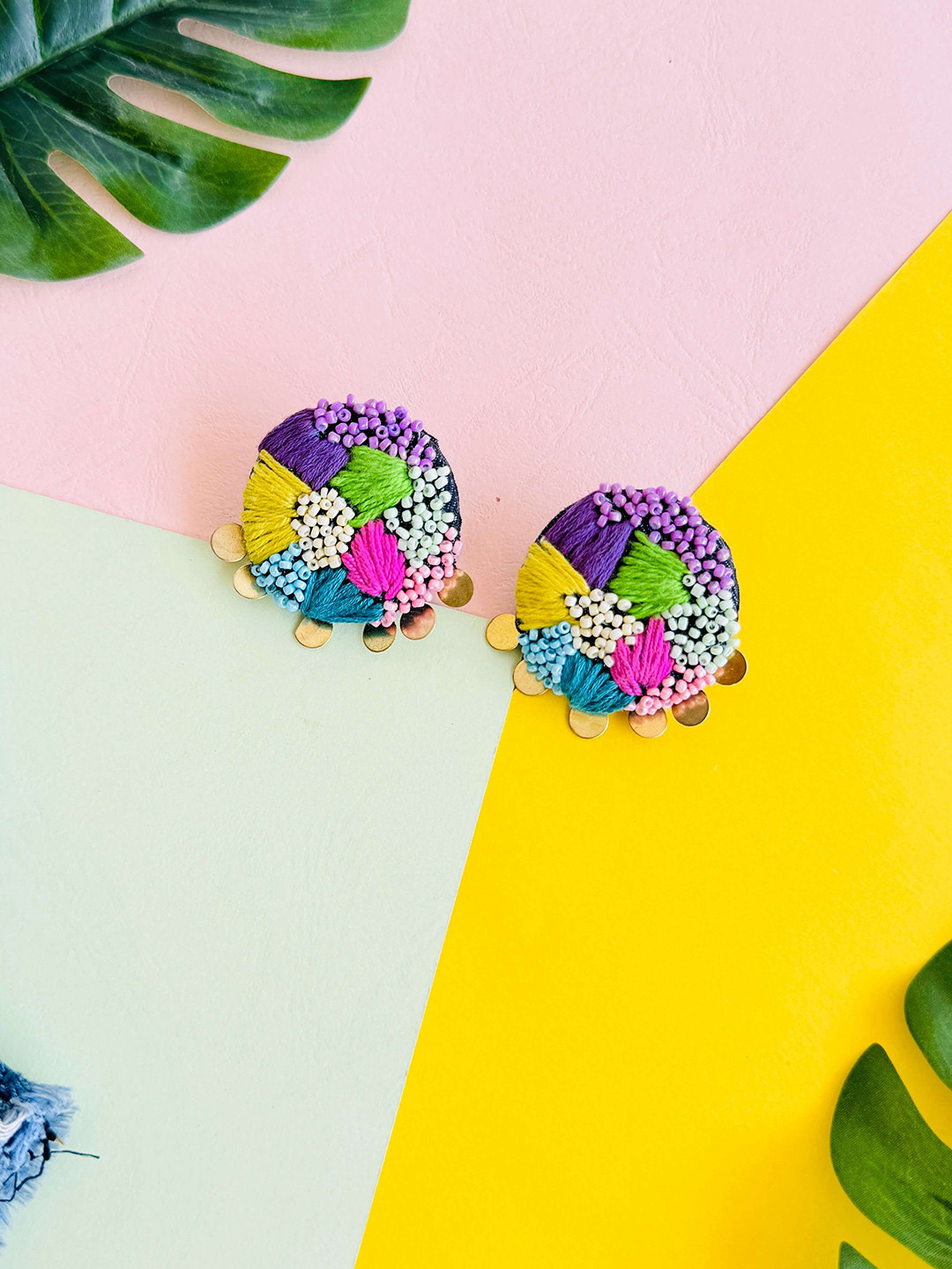 Moh Lifestyle Denim Artificial Beaded Circular Shaped Studs