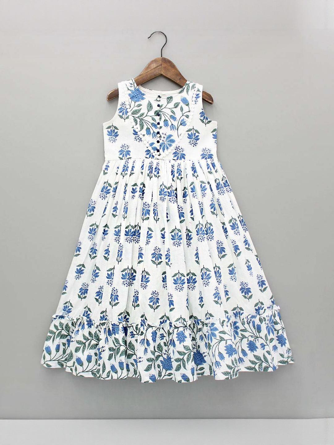 Billion Girls Print Blue And White Fit & Flare Dress